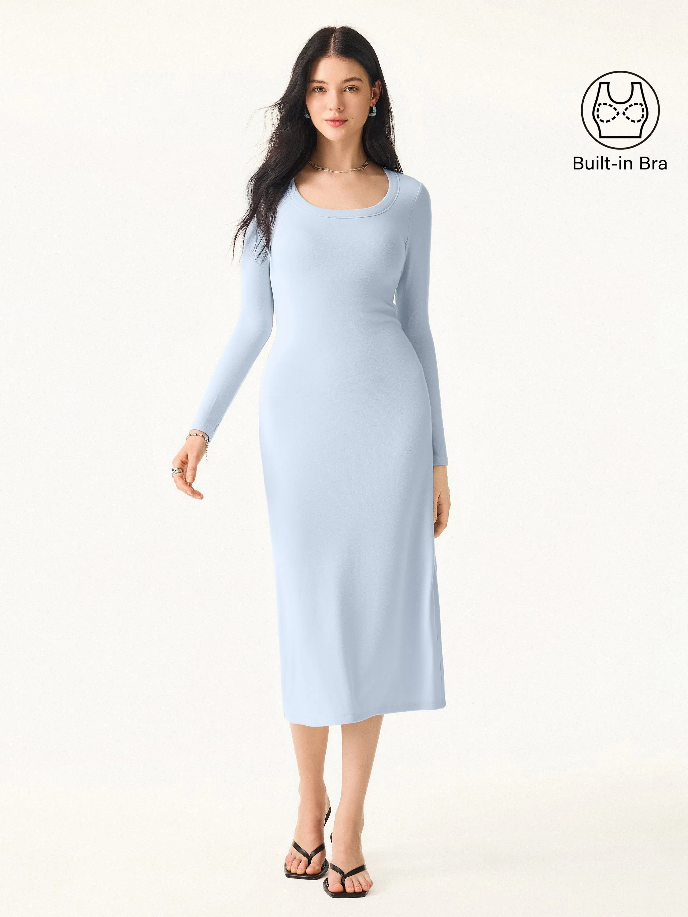 Essential Scoop Neck Long Sleeves Midi Brami Dress sold by ogl move