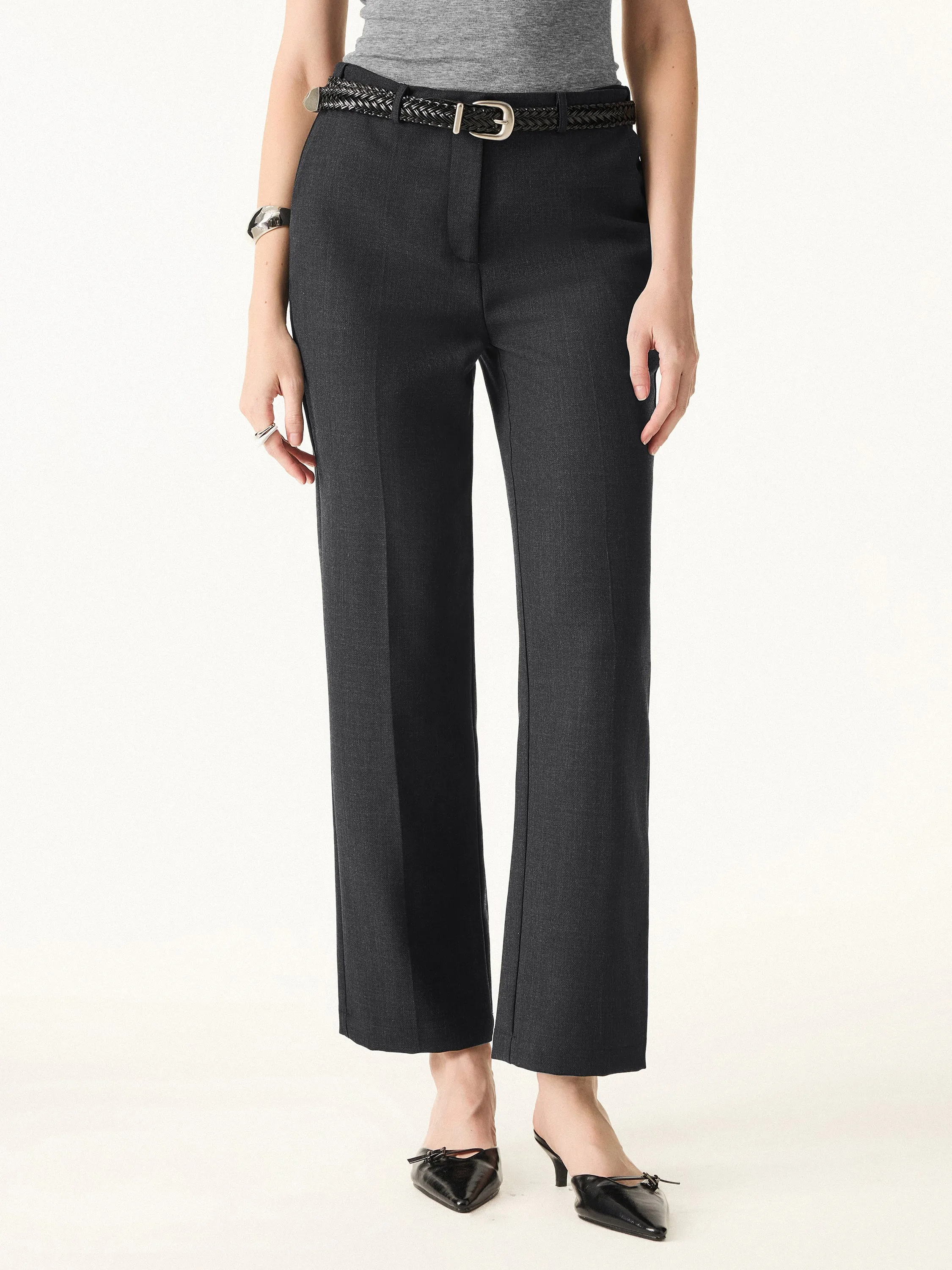 Stretch Wool Mid Rise Slim Straight Trousers with Pockets sold by ogl move product image thumbnail 4