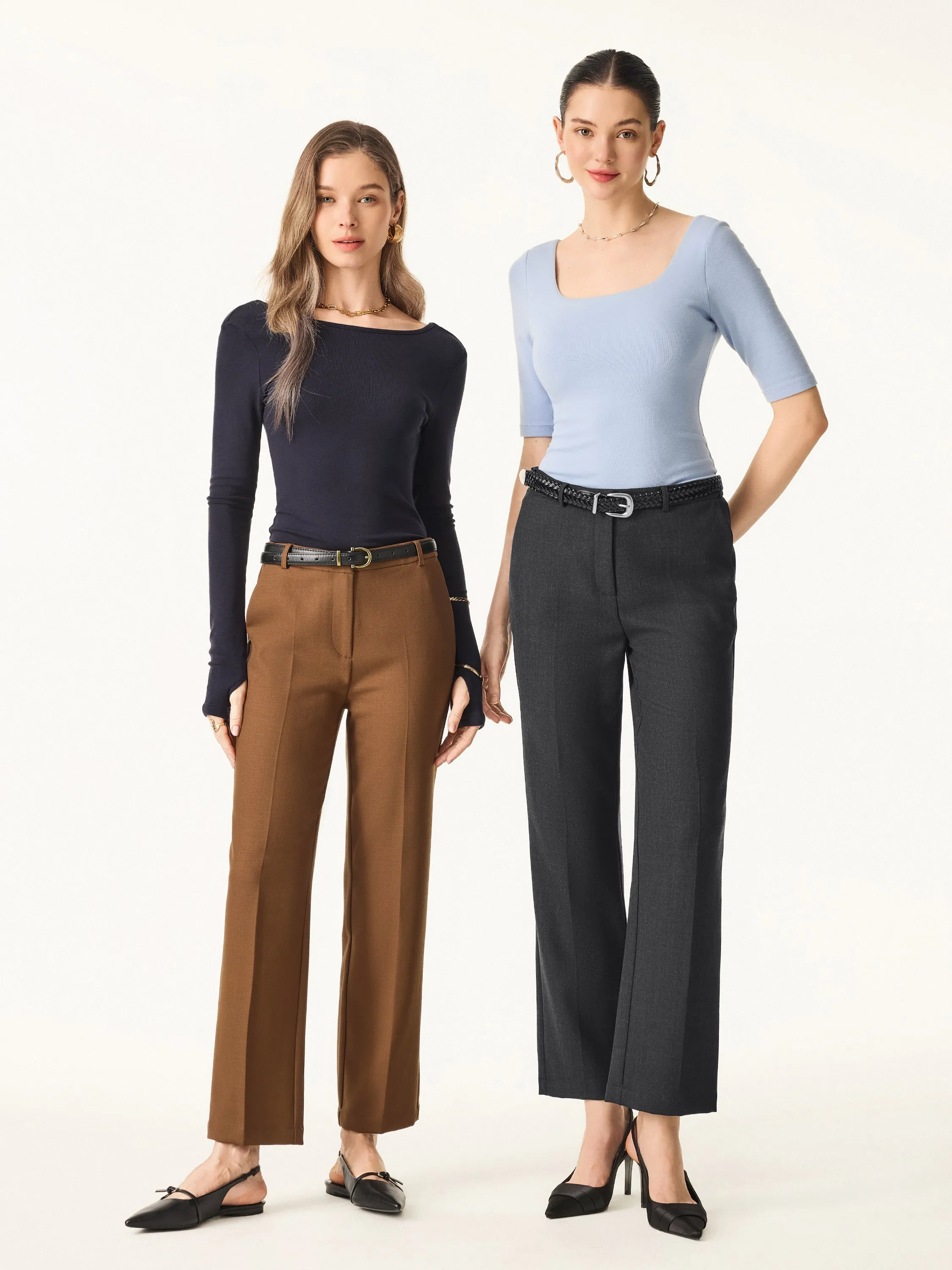 Stretch Wool Mid Rise Slim Straight Trousers with Pockets sold by ogl move product image thumbnail 2