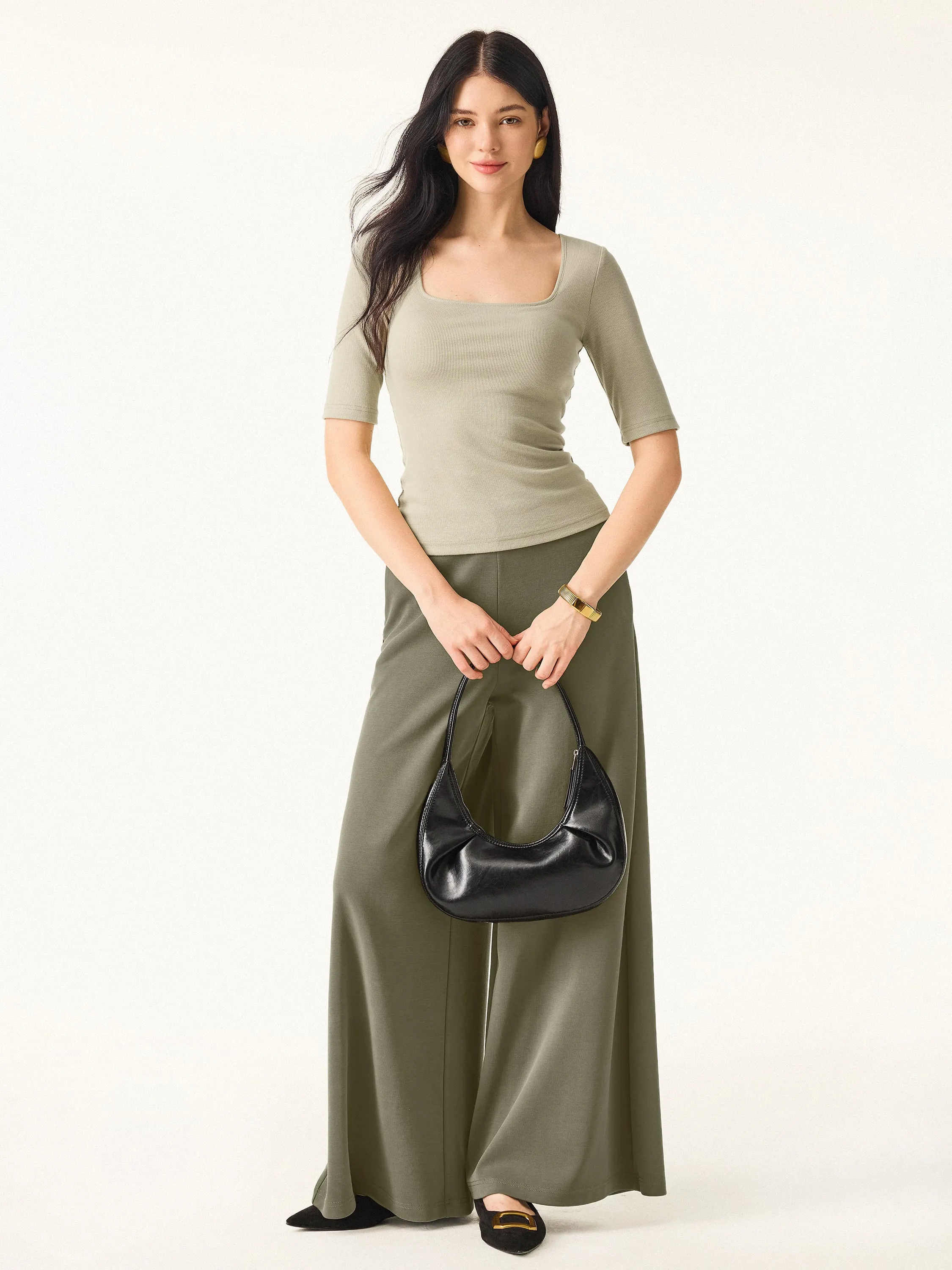 2Pcs Set Stretch Cotton Square Neck Elbow Length Sleeve Brami sold by ogl move product image thumbnail 4