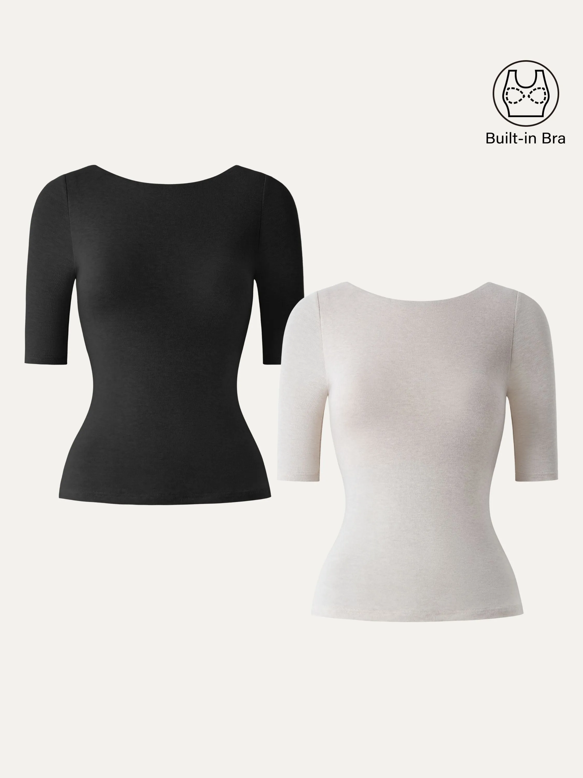 2Pcs Set Lyocell Cashmere Boatneck Elbow Length Sleeve Brami sold by ogl move product image thumbnail 4
