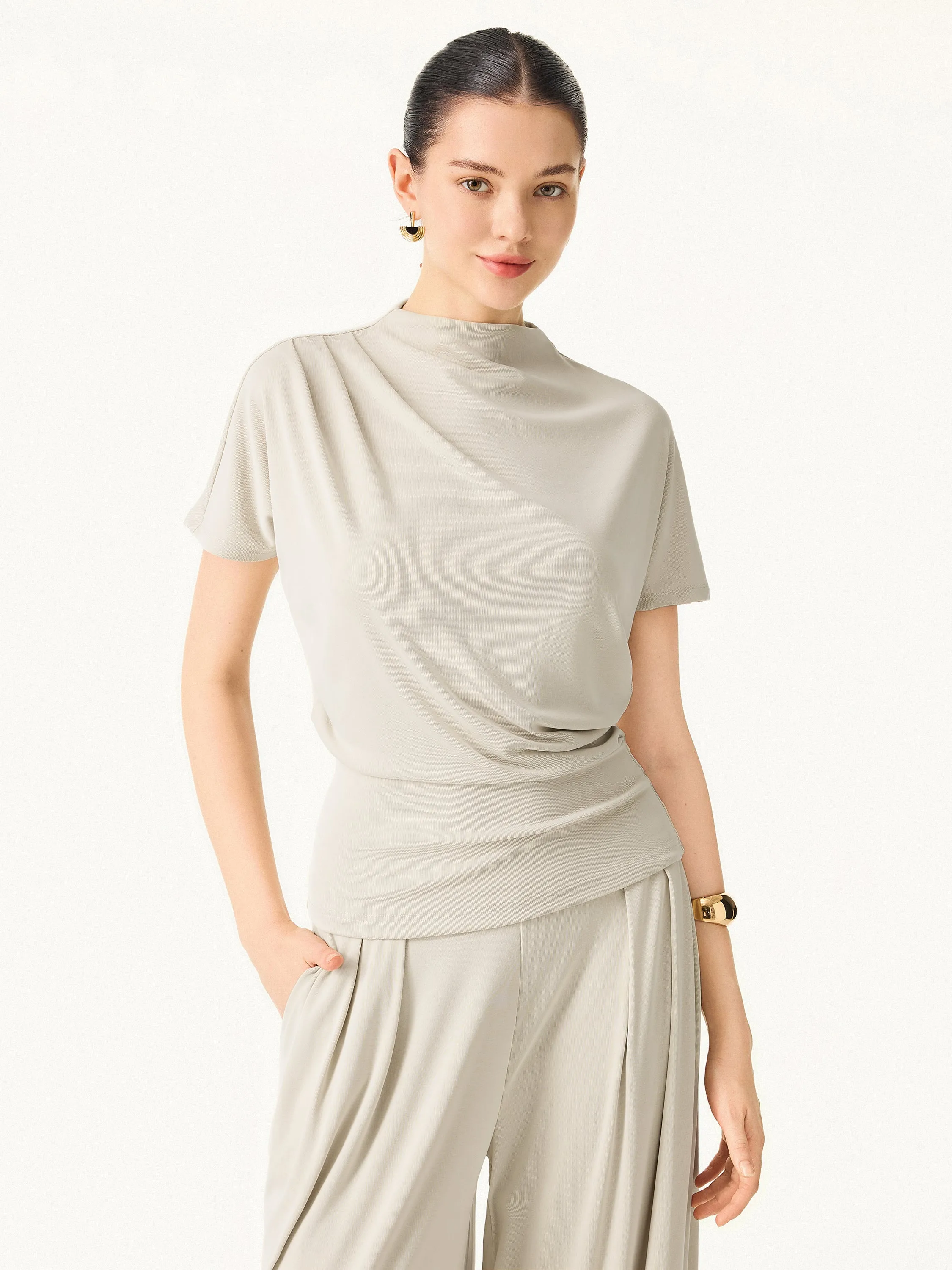 Mockneck Tucked Waist Define Top sold by ogl move product image thumbnail 3