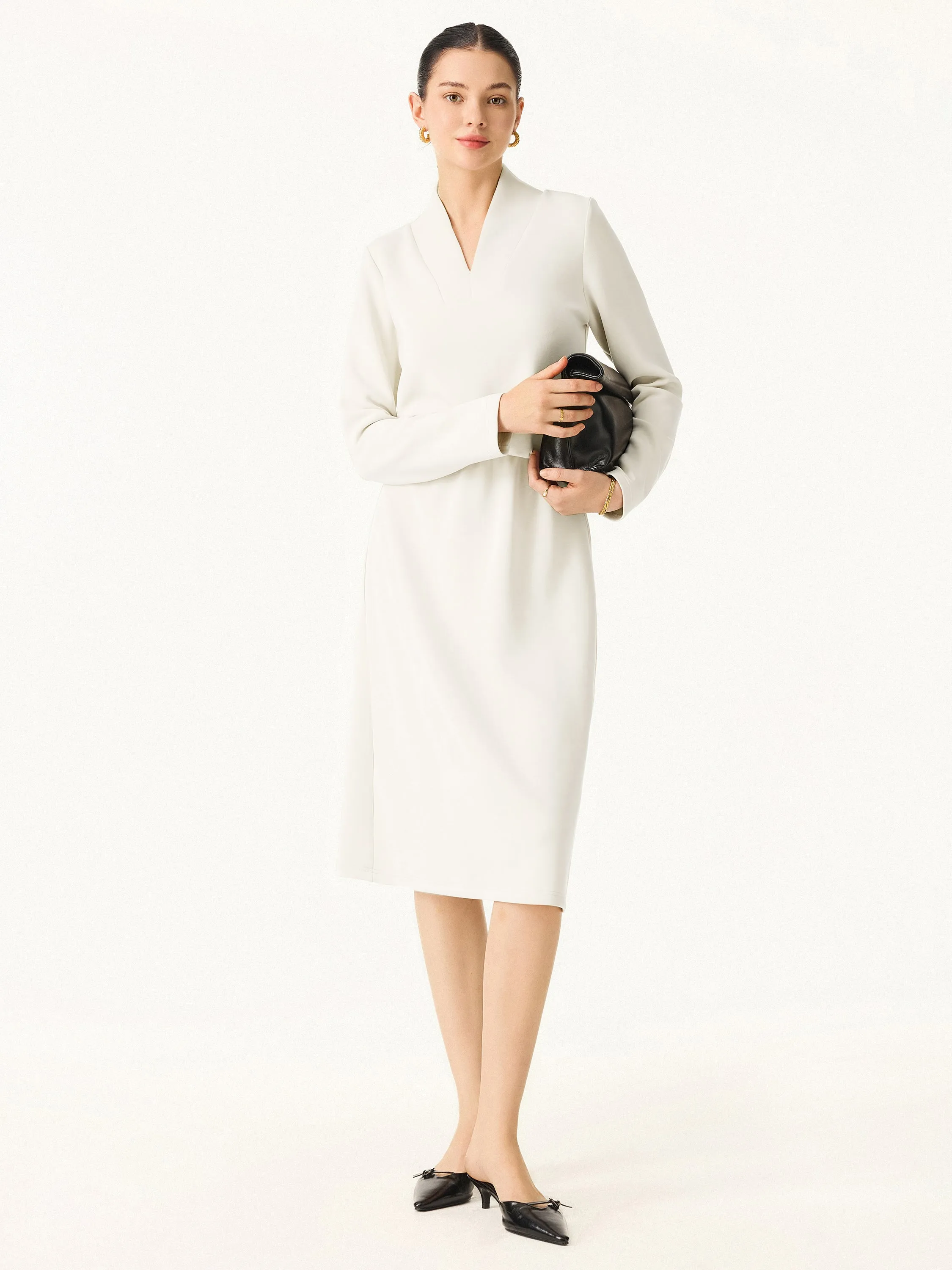 Elevated V-neck Long Sleeve Cinched Midi Dress sold by ogl move product image thumbnail 2