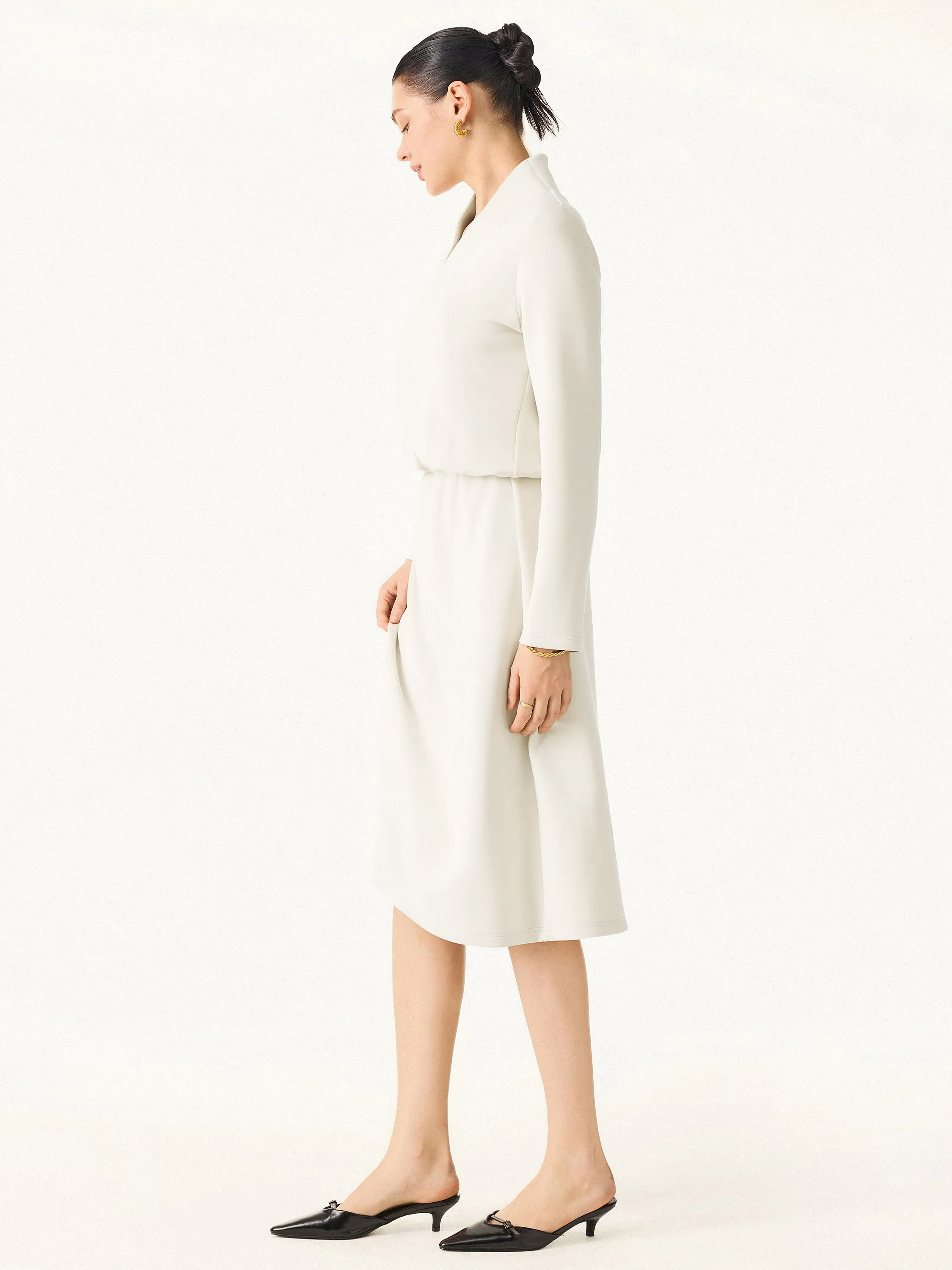 Elevated V-neck Long Sleeve Cinched Midi Dress sold by ogl move product image thumbnail 5