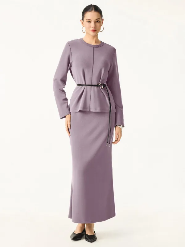 2Pcs Set Crew Neck Pullover Shirt & Wrinkle-Resistant Maxi Pull-on Skirt sold by ogl move