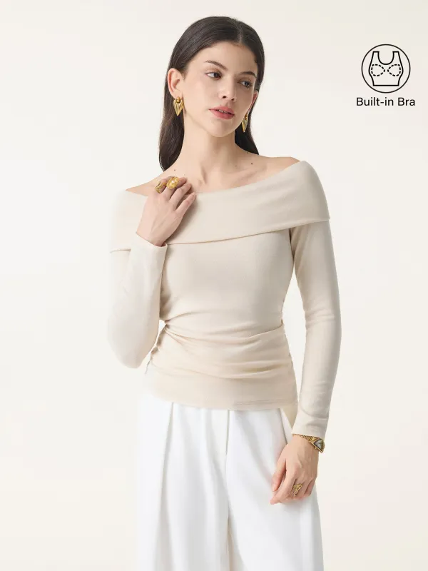 Off-Shoulder Long Sleeve Side Ruched Brami Top sold by ogl move