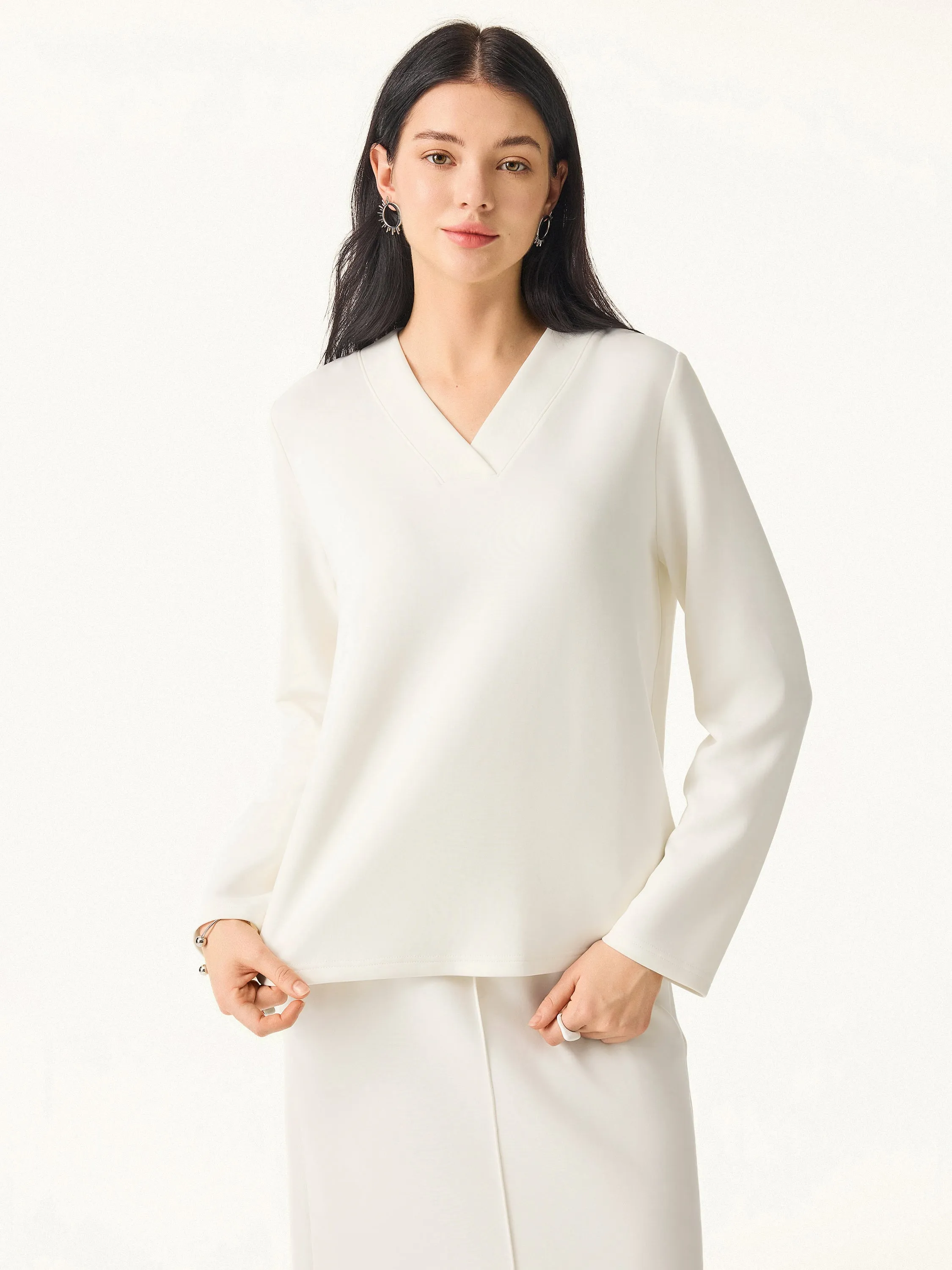 Modal Spacer V-neck Long Pullover Shirt sold by ogl move