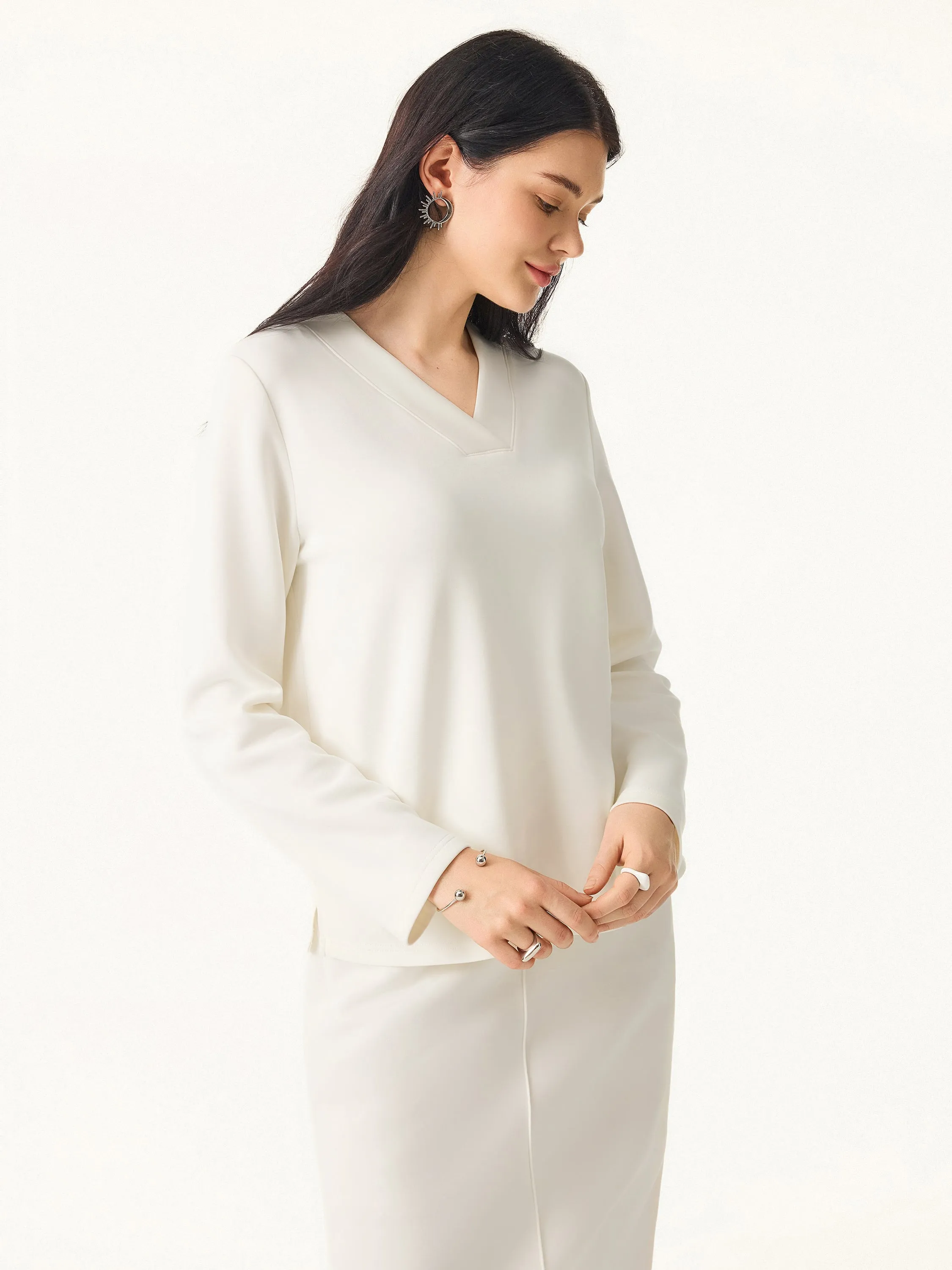 Modal Spacer V-neck Long Pullover Shirt sold by ogl move product image thumbnail 5
