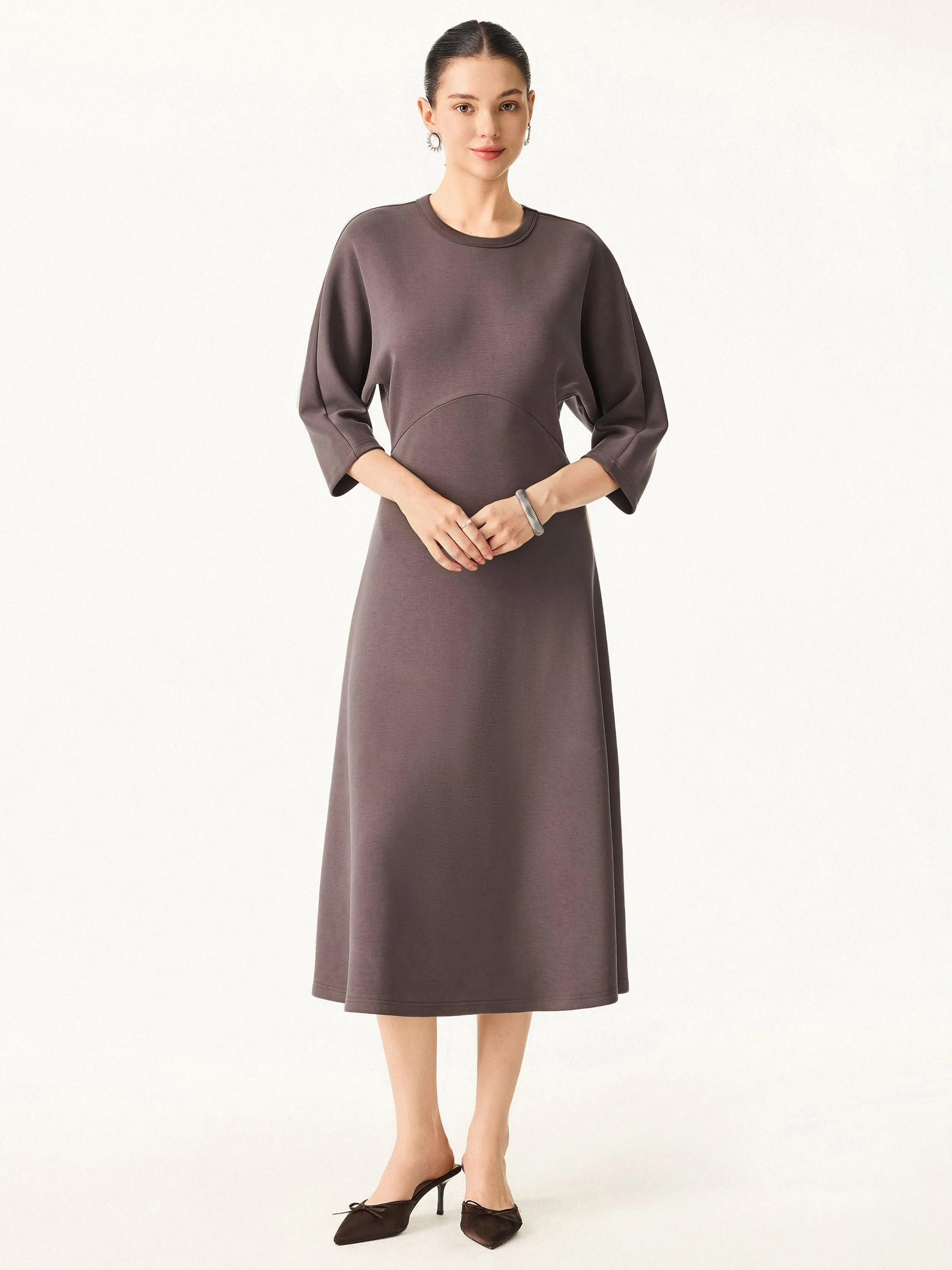 Chic Crewneck 3/4 Sleeves Midi Dress sold by ogl move product image thumbnail 3