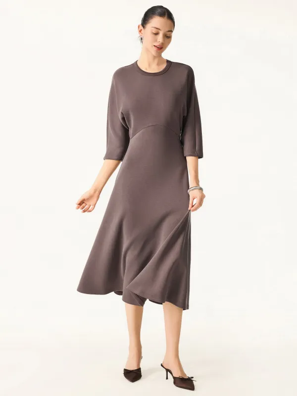 Chic Crewneck 3/4 Sleeves Midi Dress sold by ogl move