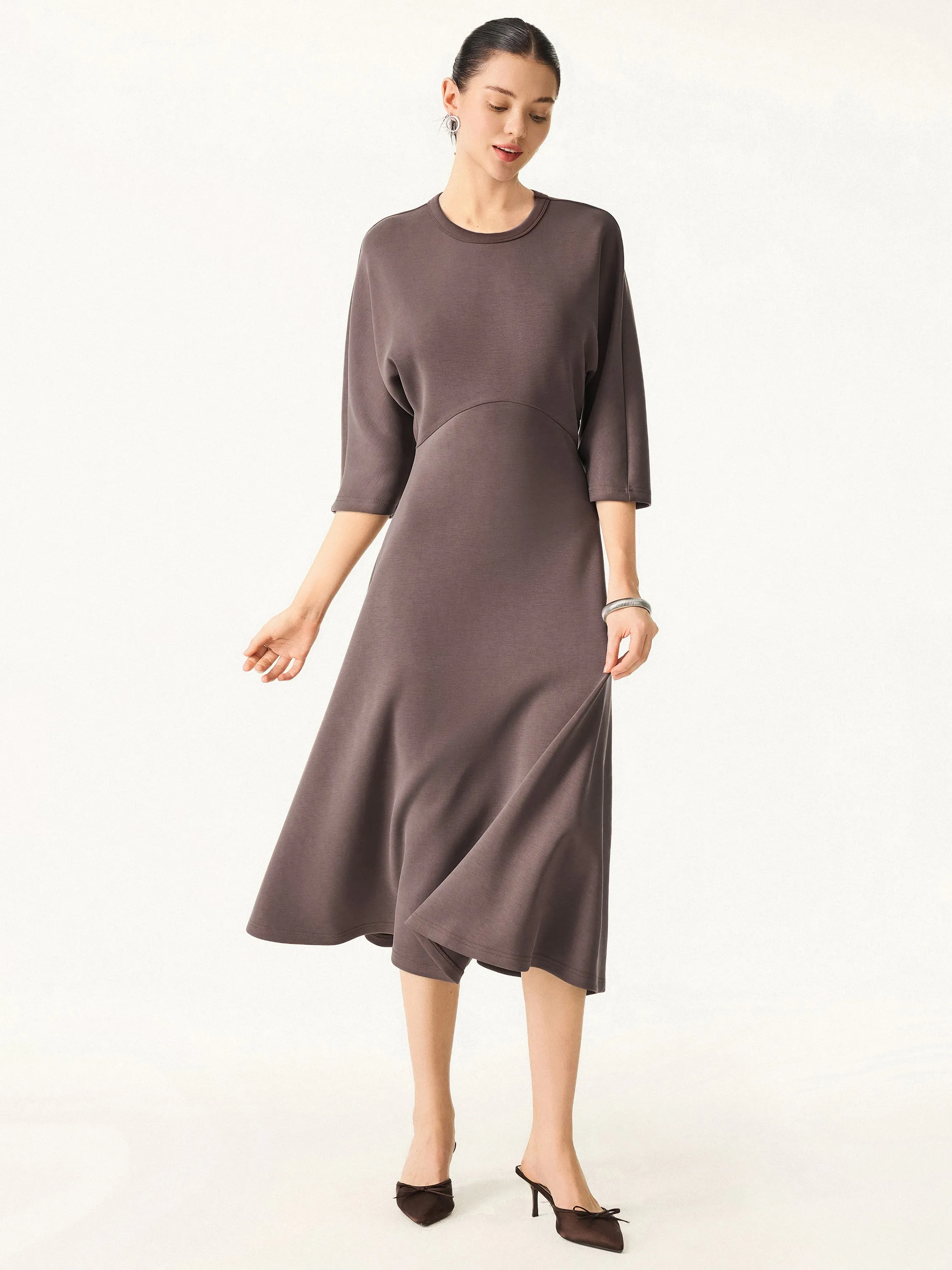 Chic Crewneck 3/4 Sleeves Midi Dress sold by ogl move