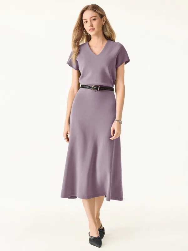 Modal Spacer V-Neck A-line Midi Dress sold by ogl move