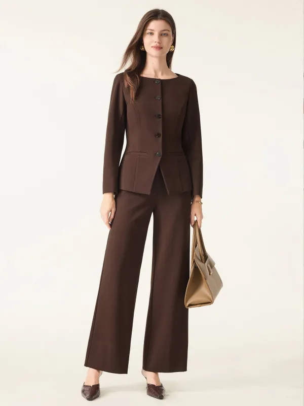 2Pcs Set Boatneck Blazer & High Rise Wide Leg Trousers with Zippered Pockets sold by OGLmove