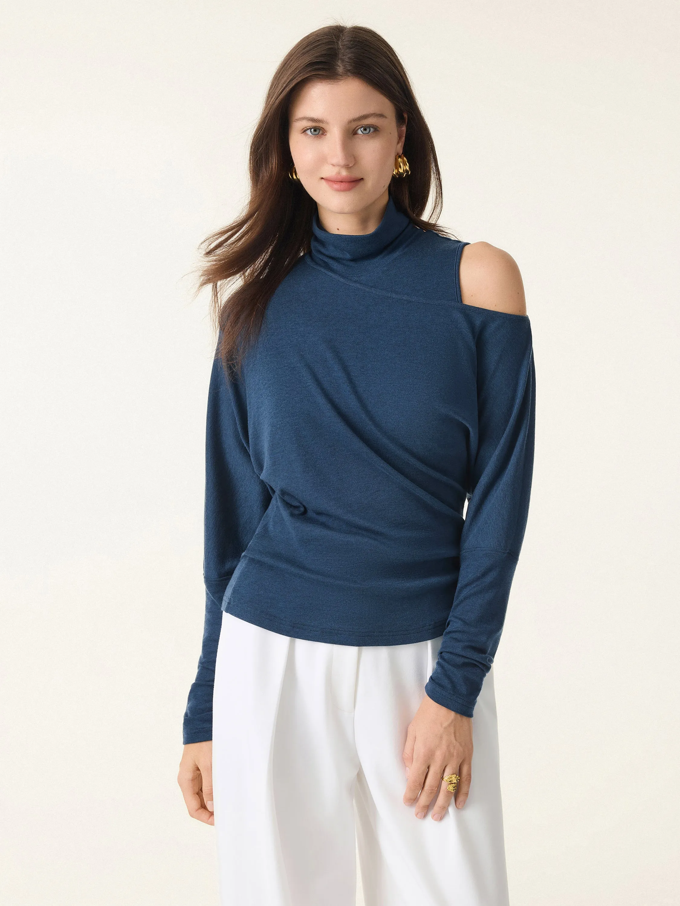 2Pcs Set Lyocell Cashmere Cold-Shoulder Semi-Sheer Top & Turtleneck Brami Tank sold by ogl move