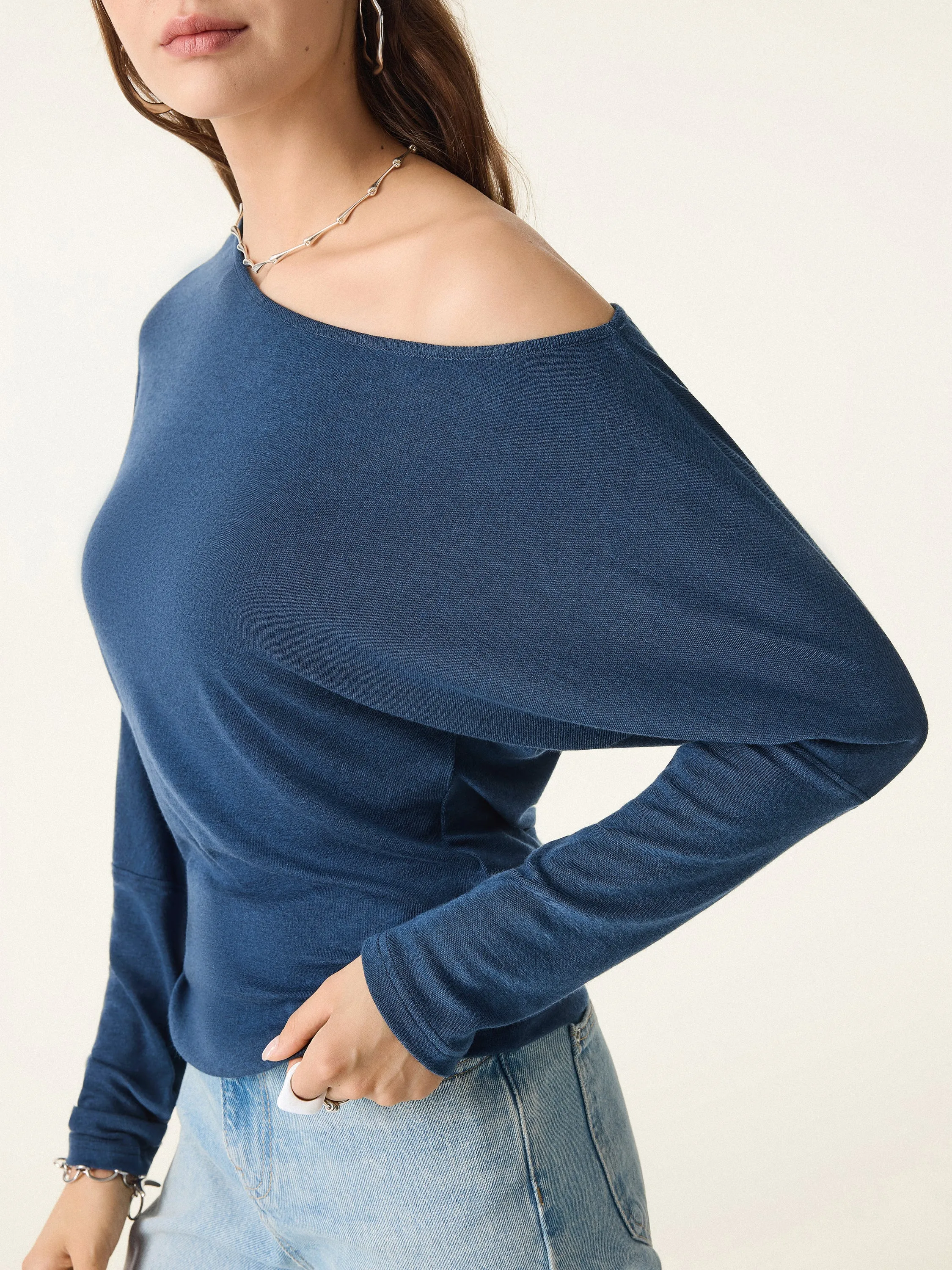 Lyocell Cashmere Cold-Shoulder Semi-Sheer Top sold by OGLmove product image thumbnail 4