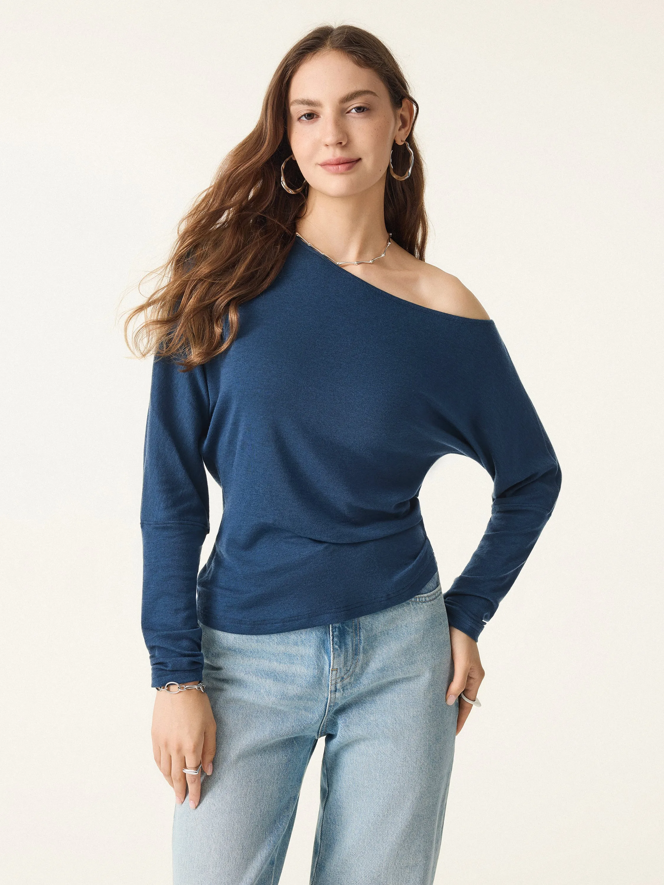 Lyocell Cashmere Cold-Shoulder Semi-Sheer Top sold by OGLmove product image thumbnail 3