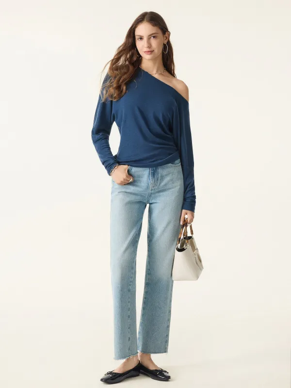 Lyocell Cashmere Cold-Shoulder Semi-Sheer Top sold by OGLmove