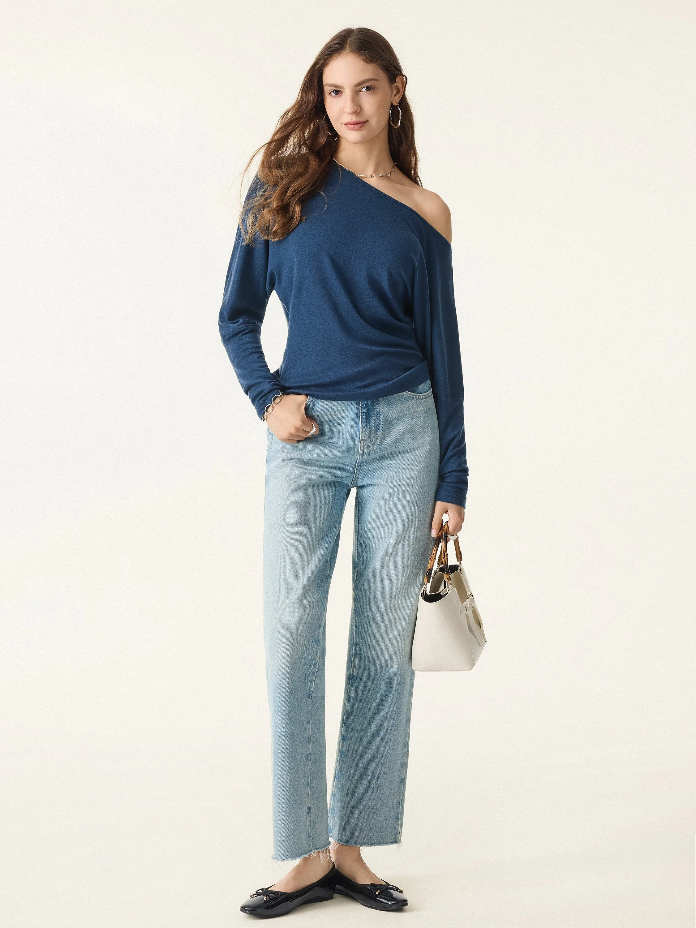 Lyocell Cashmere Cold-Shoulder Semi-Sheer Top sold by OGLmove