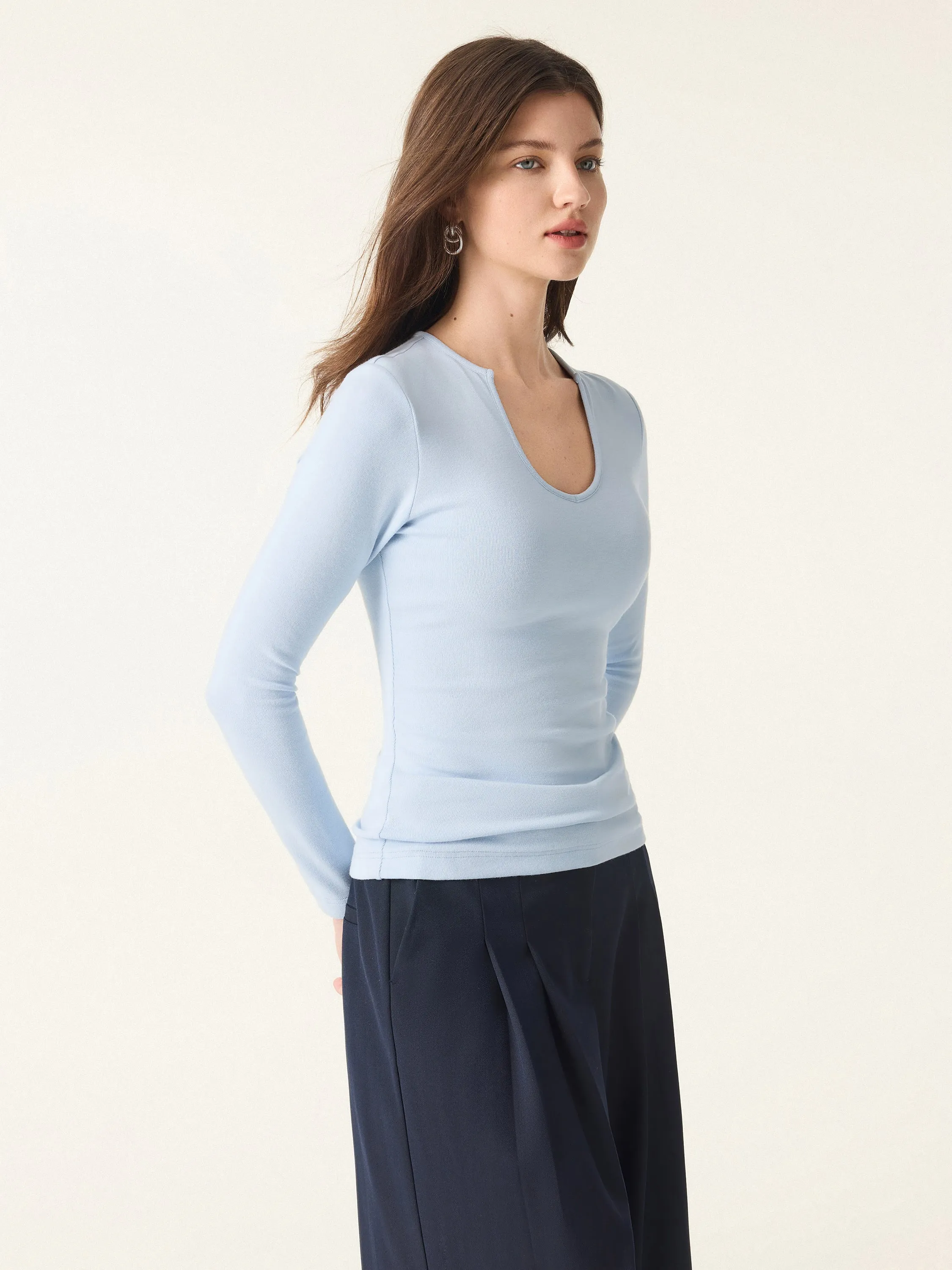 Light Warm Curved V-Neck Long Sleeve Brami Top sold by OGLmove product image thumbnail 5
