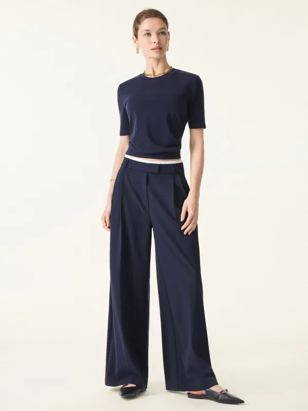Double-Pleated Mid Rise Wide Leg Trousers sold by ogl move