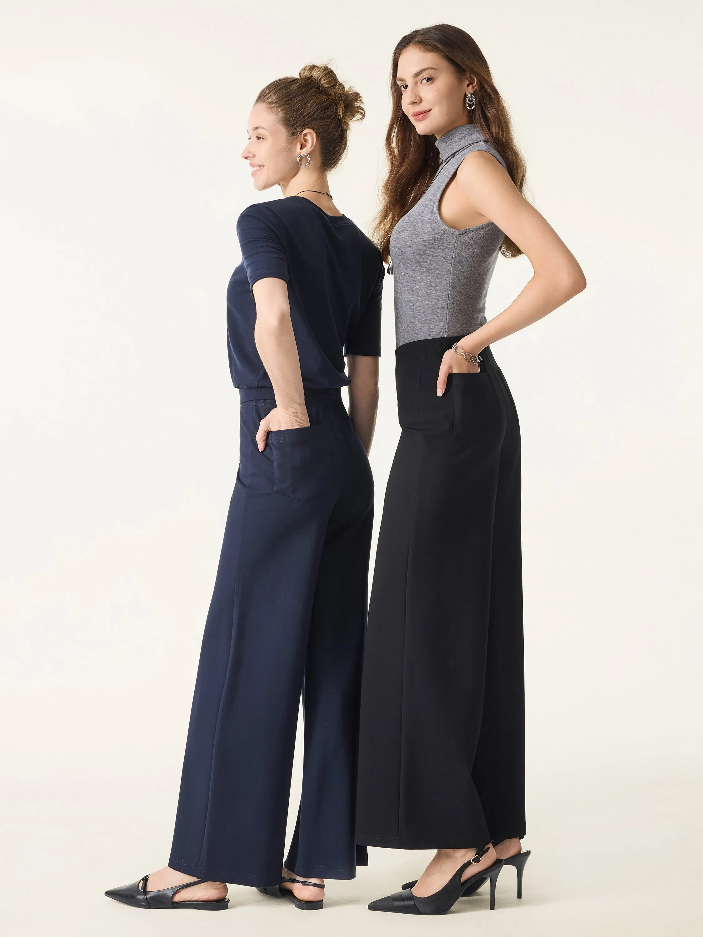 Tummy-Smooth Wide Leg Pull-on Pants with Pockets sold by OGLmove product image thumbnail 3