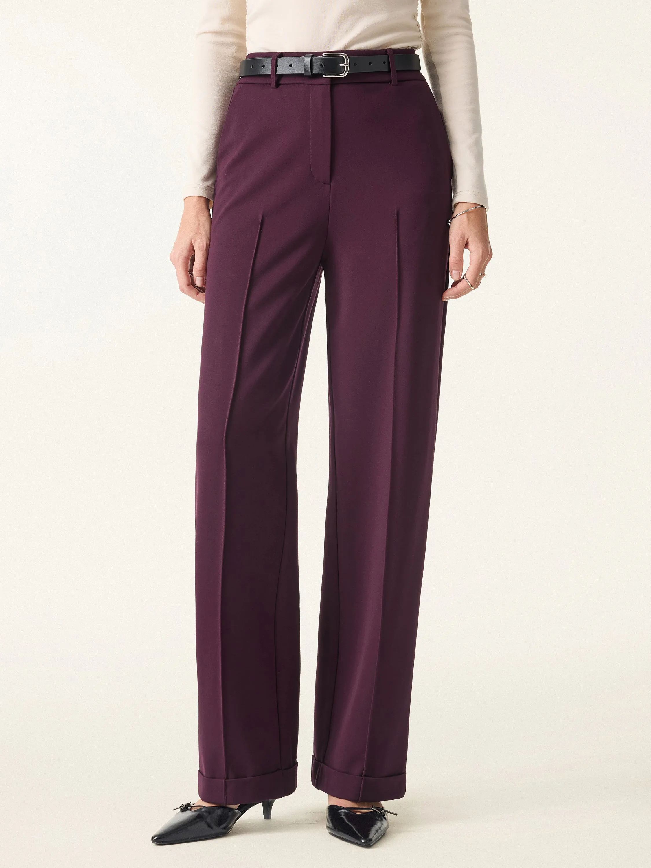 Stretch Ponte High Rise Straight Leg Pintuck Trousers sold by OGLmove product image thumbnail 5
