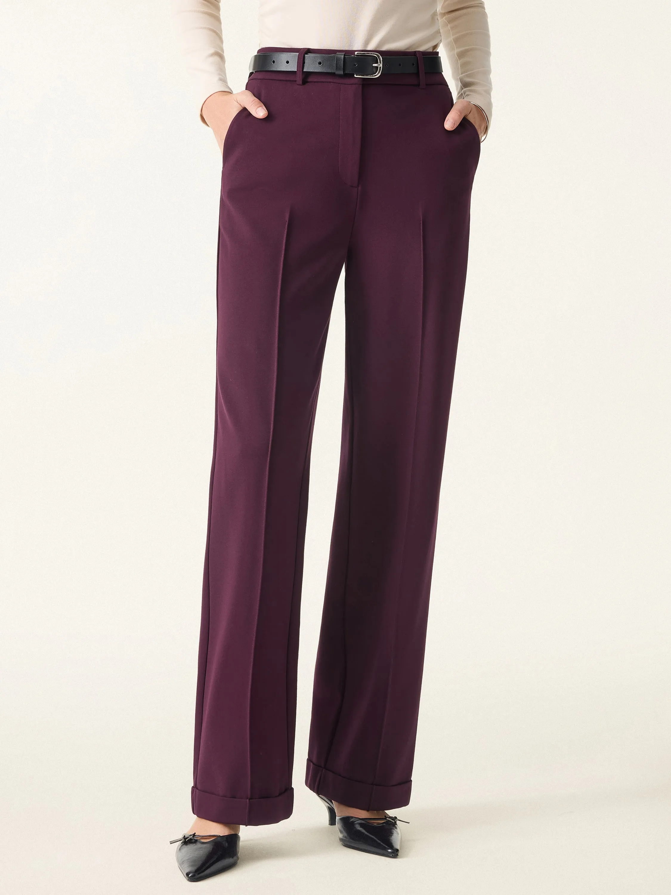 Stretch Ponte High Rise Straight Leg Pintuck Trousers sold by OGLmove product image thumbnail 4