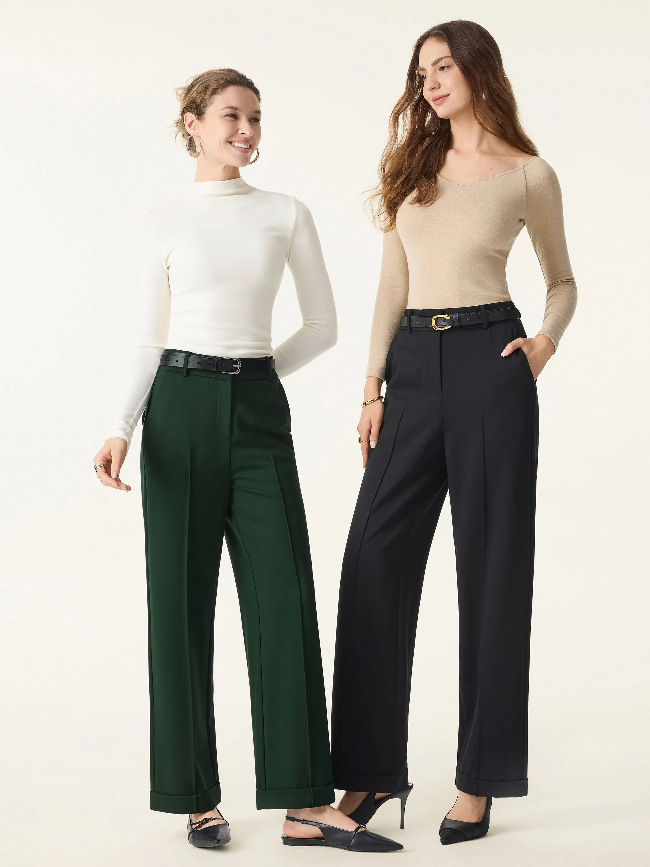 Stretch Ponte High Rise Straight Leg Pintuck Trousers sold by OGLmove product image thumbnail 3