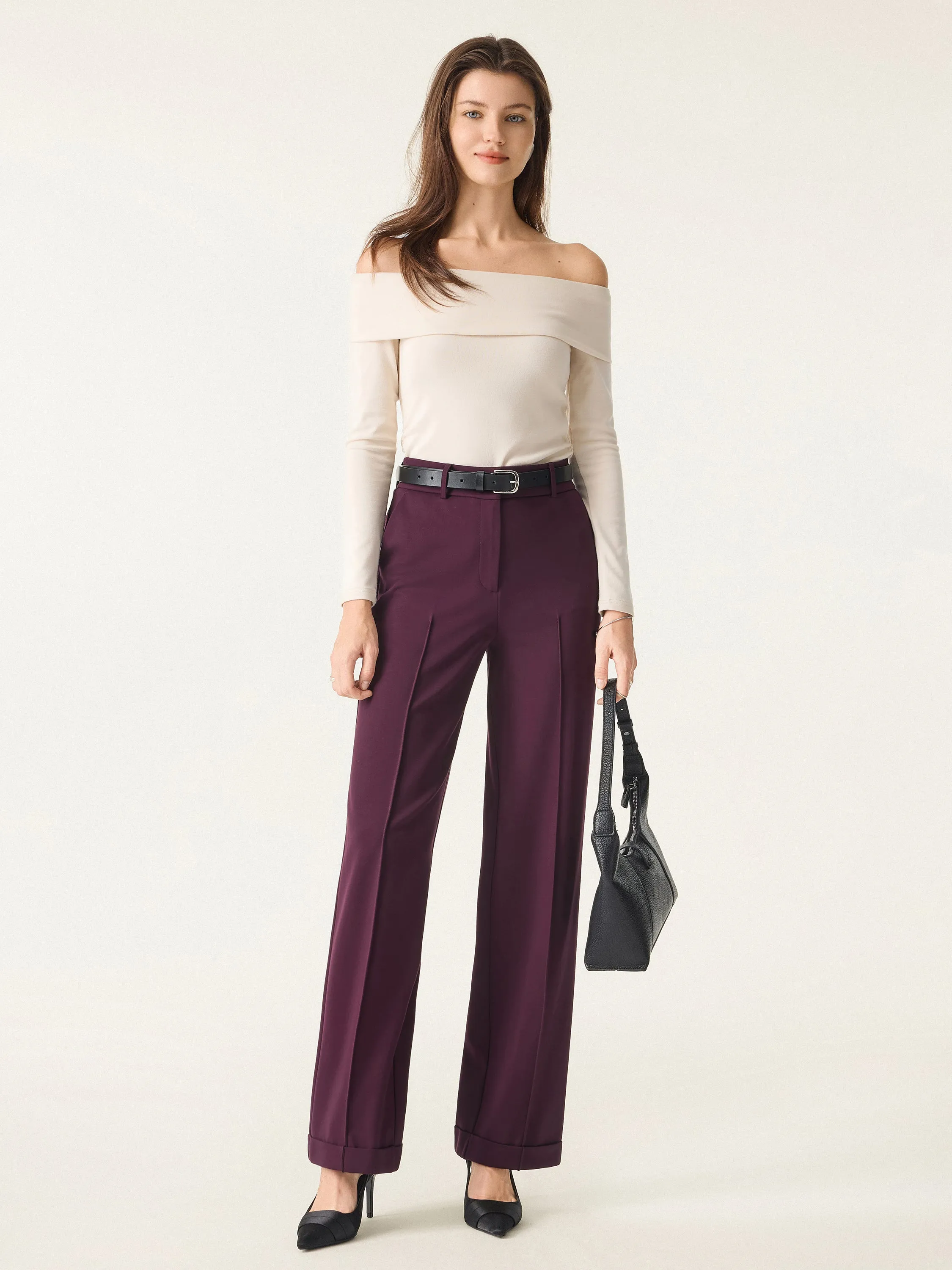 Stretch Ponte High Rise Straight Leg Pintuck Trousers sold by OGLmove