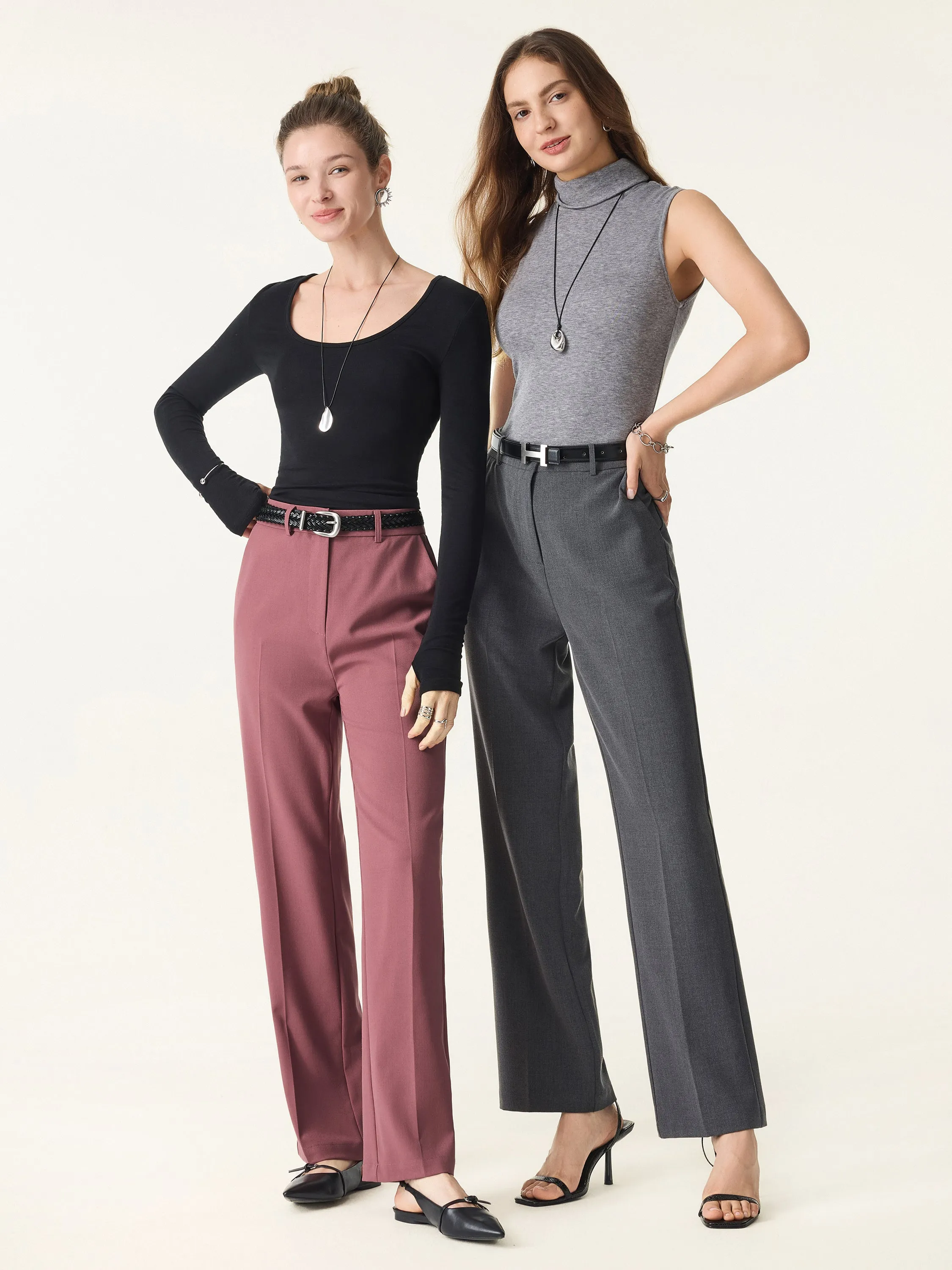 Mid Rise Straight Leg Creased Trousers with Pockets sold by OGLmove product image thumbnail 2