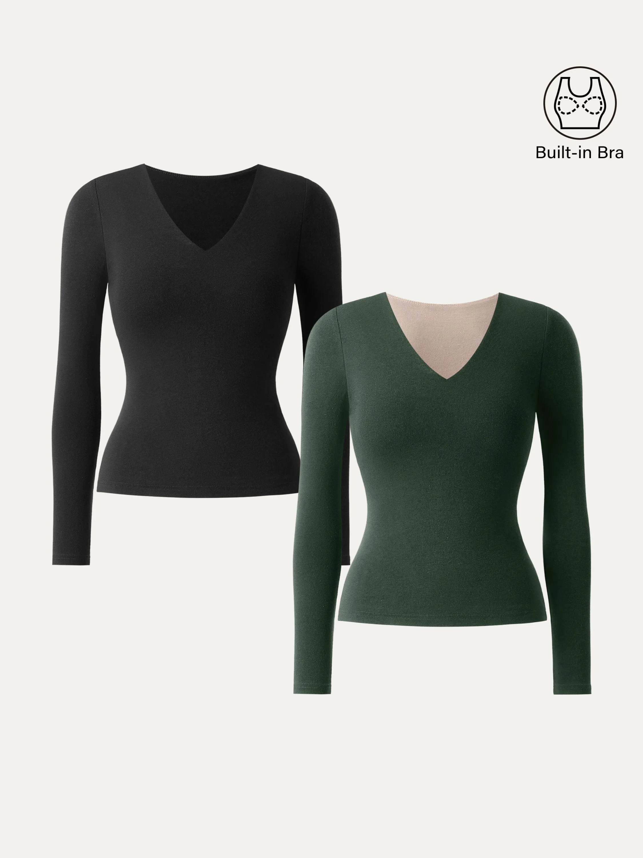 2Pcs Set Stretch Cotton V-Neck Long Sleeve Brami Top sold by ogl move