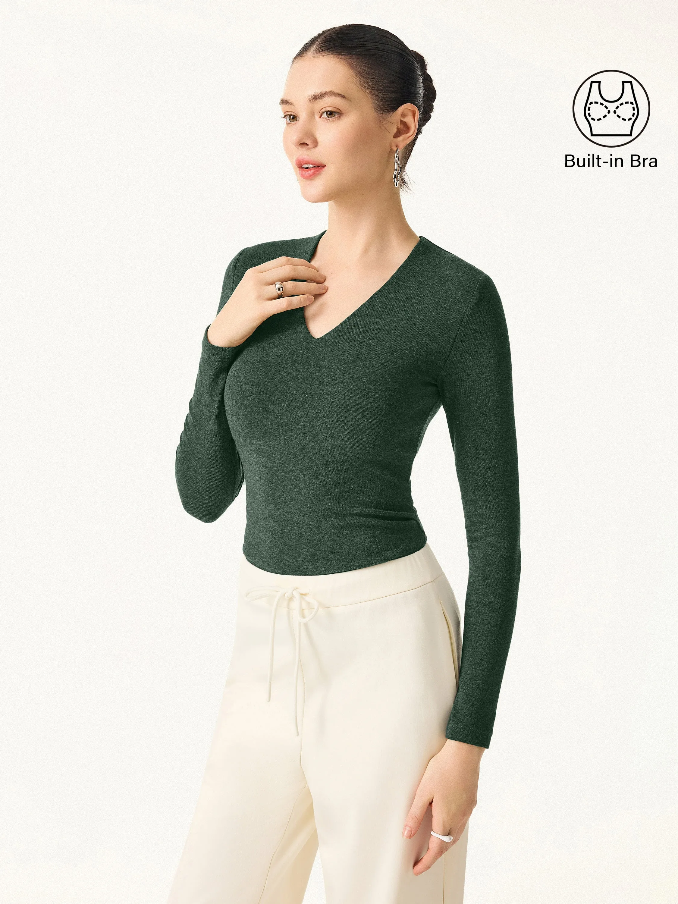 2Pcs Set Stretch Cotton V-Neck Long Sleeve Brami Top sold by ogl move product image thumbnail 2