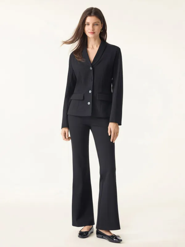 2Pcs Set Shawl Lapel Button Front Blazer & Slimming High Rise Pull-on Flared Pants sold by ogl move