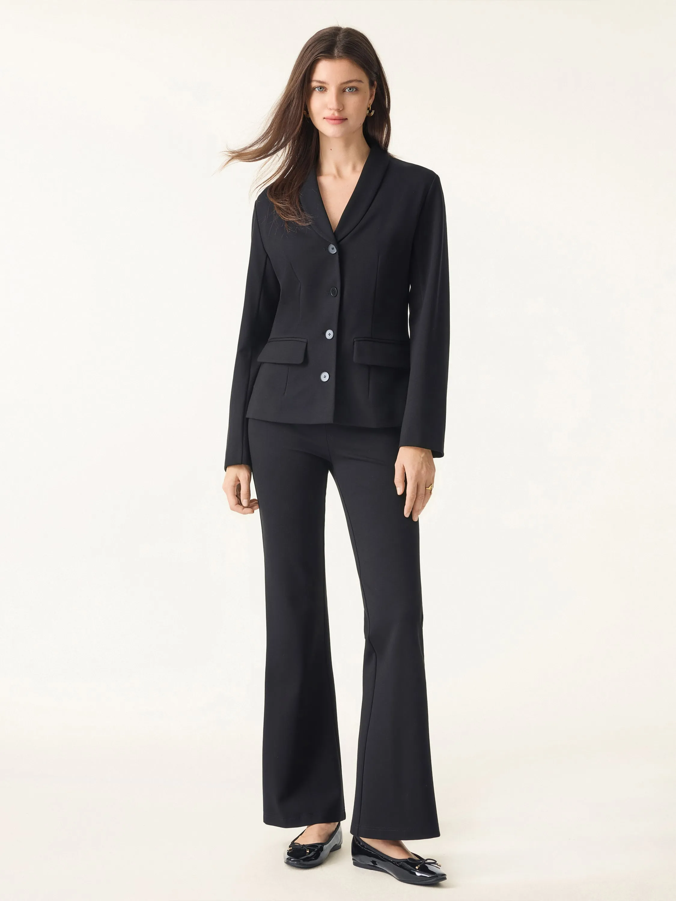2Pcs Set Shawl Lapel Button Front Blazer & Slimming High Rise Pull-on Flared Pants sold by ogl move