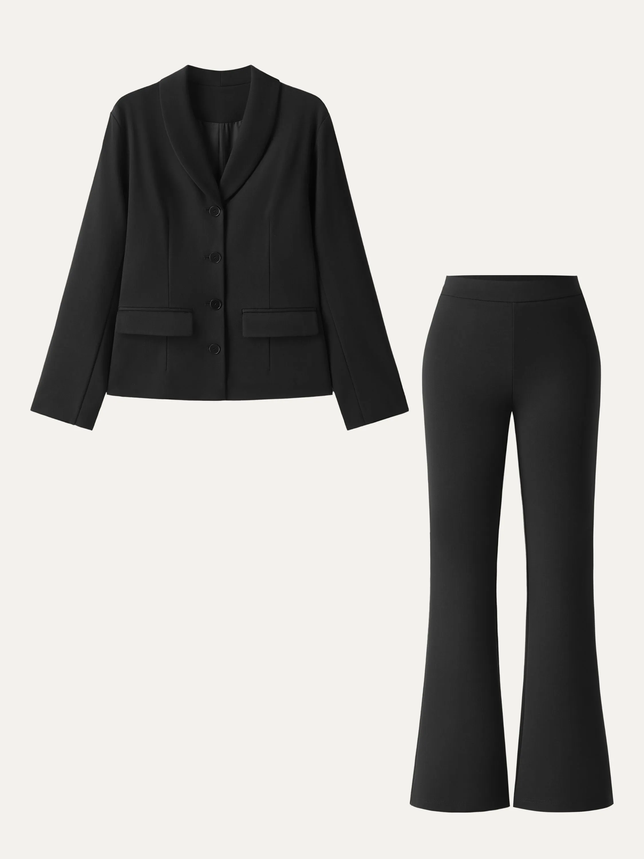2Pcs Set Shawl Lapel Button Front Blazer & Slimming High Rise Pull-on Flared Pants sold by ogl move product image thumbnail 3