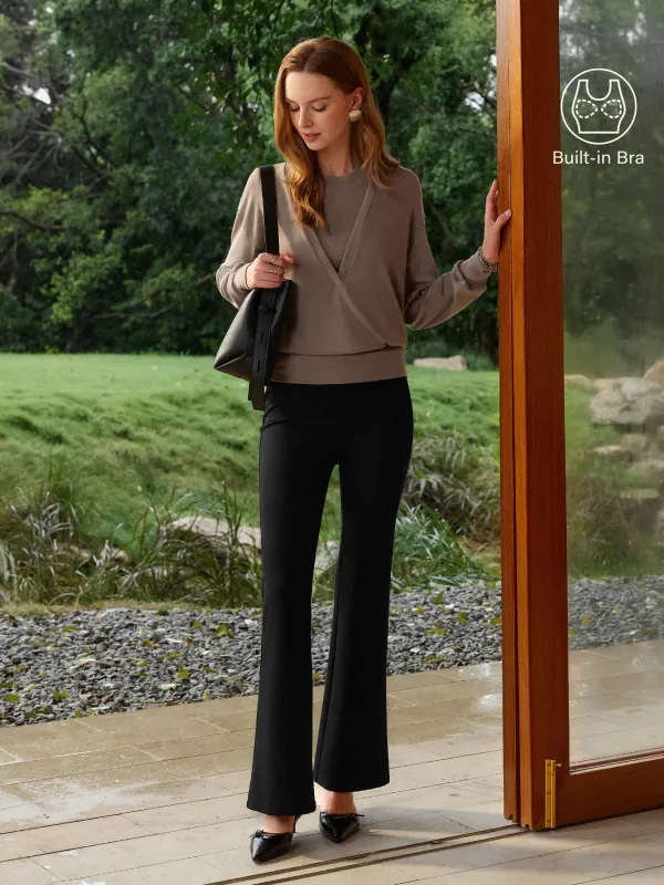 2Pcs Set Lyocell Cashmere V-neck Drop Shoulder Top & Crew Neck Wide Shoulder Brami sold by ogl move