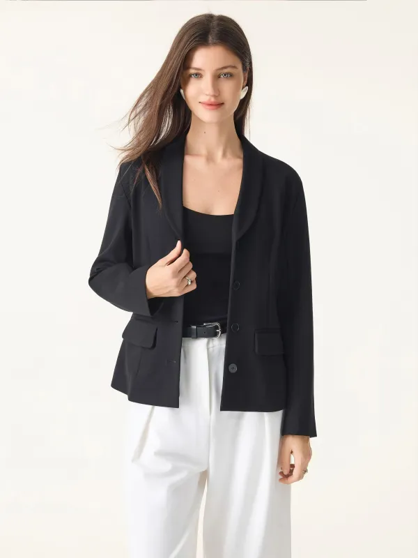 Stretch Shawl Lapel Button Front Blazer with Pockets sold by ogl move