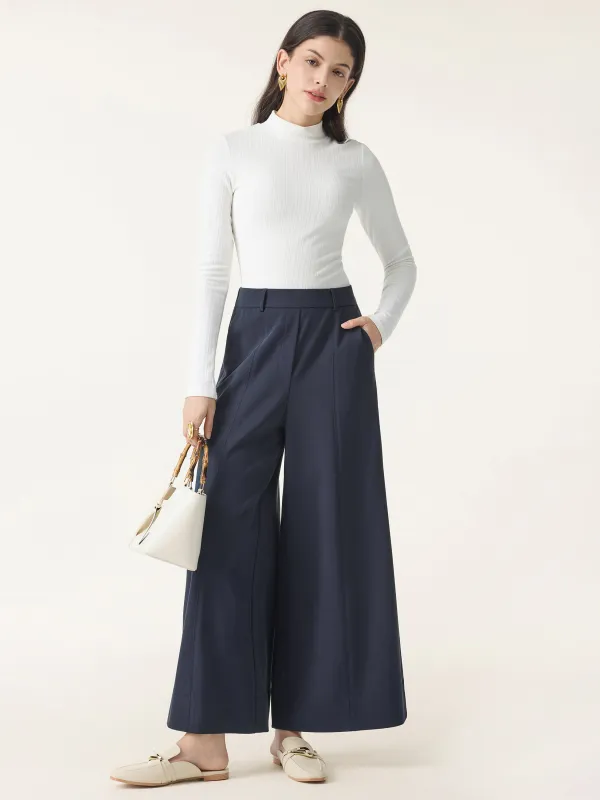 Mid Rise Cropped Pull-on Wide Leg Pants with Pockets sold by ogl move