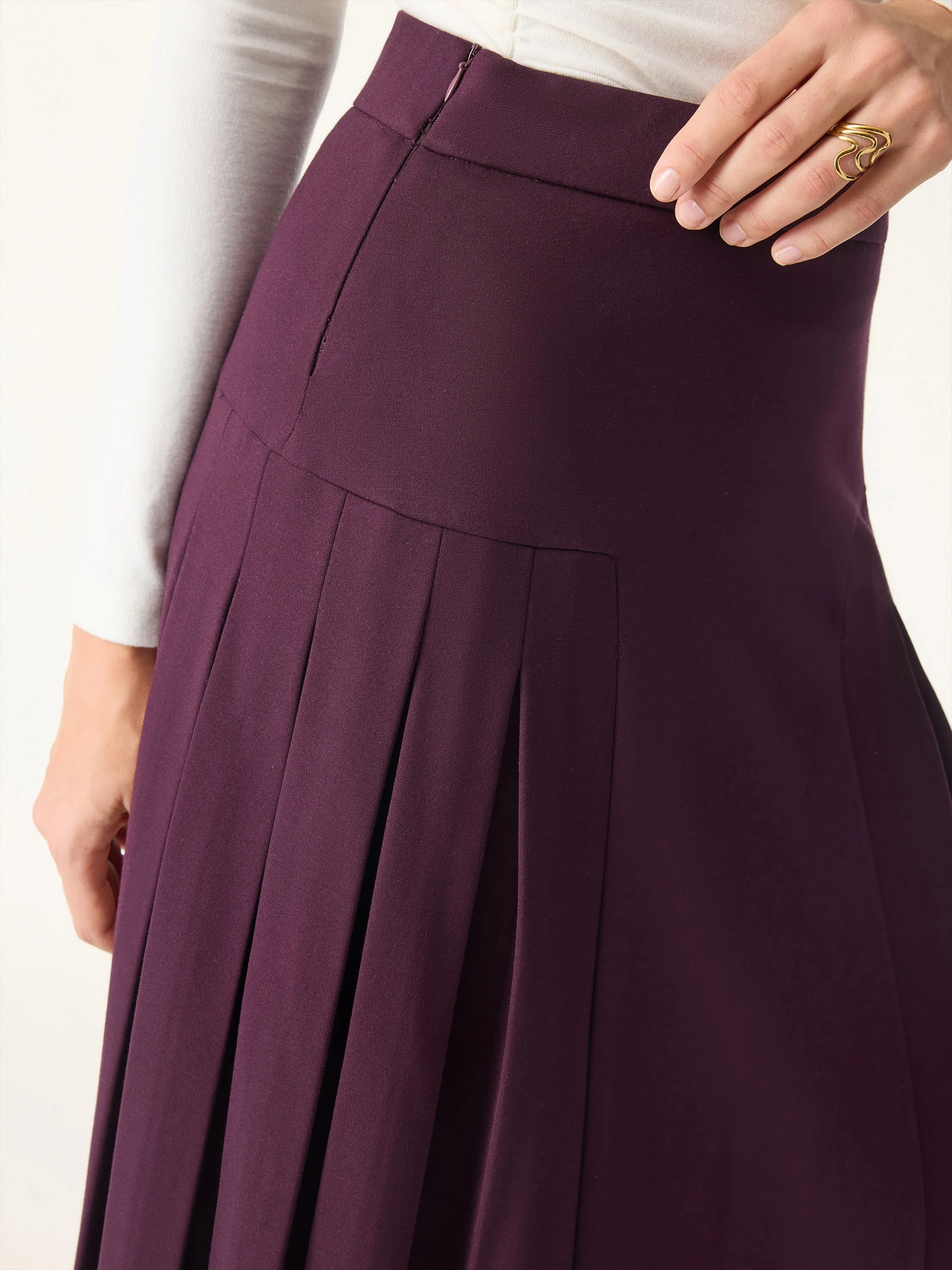 Stretch Ponte Pleated A-line Midi Tailored Skirt sold by ogl move product image thumbnail 2