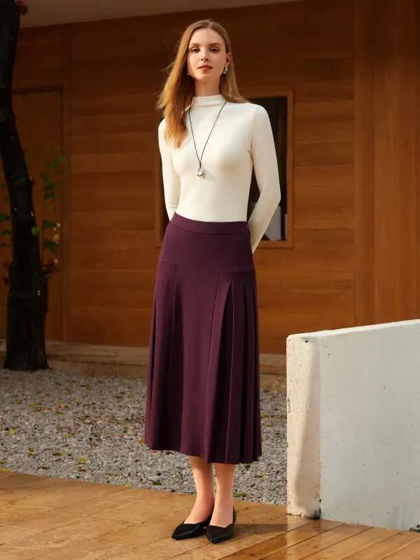 Stretch Ponte Pleated A-line Midi Tailored Skirt sold by ogl move