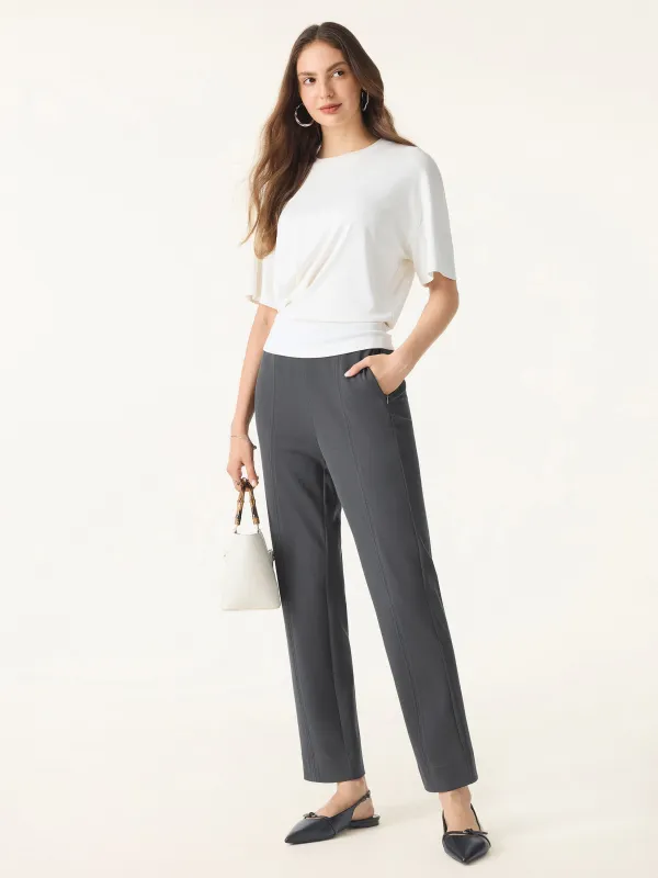 Sandwashed Mid Rise Slim Straight Pull-on Pants with Pockets sold by ogl move