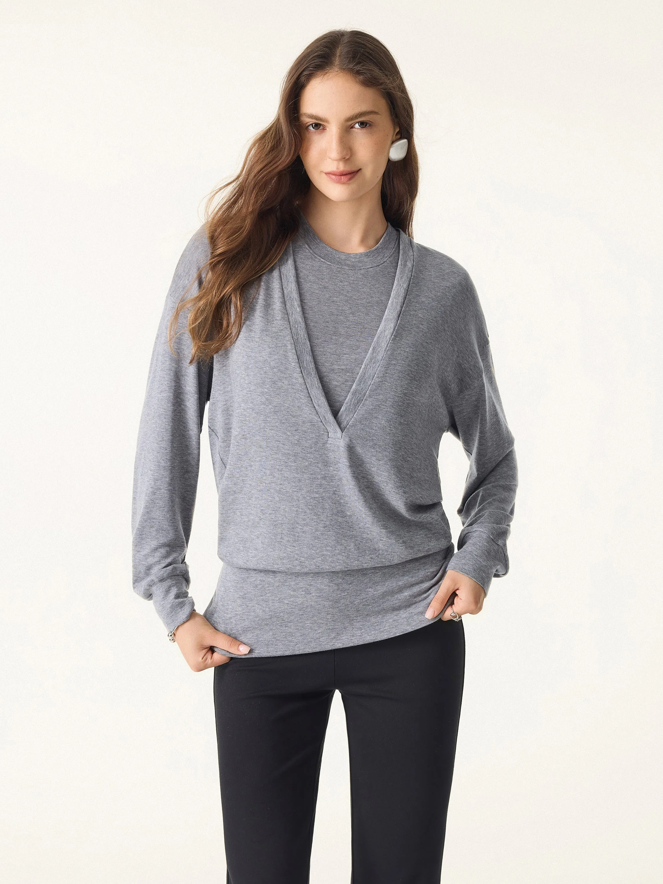 Lyocell Cashmere V-neck Drop Shoulder Top sold by ogl move product image thumbnail 5