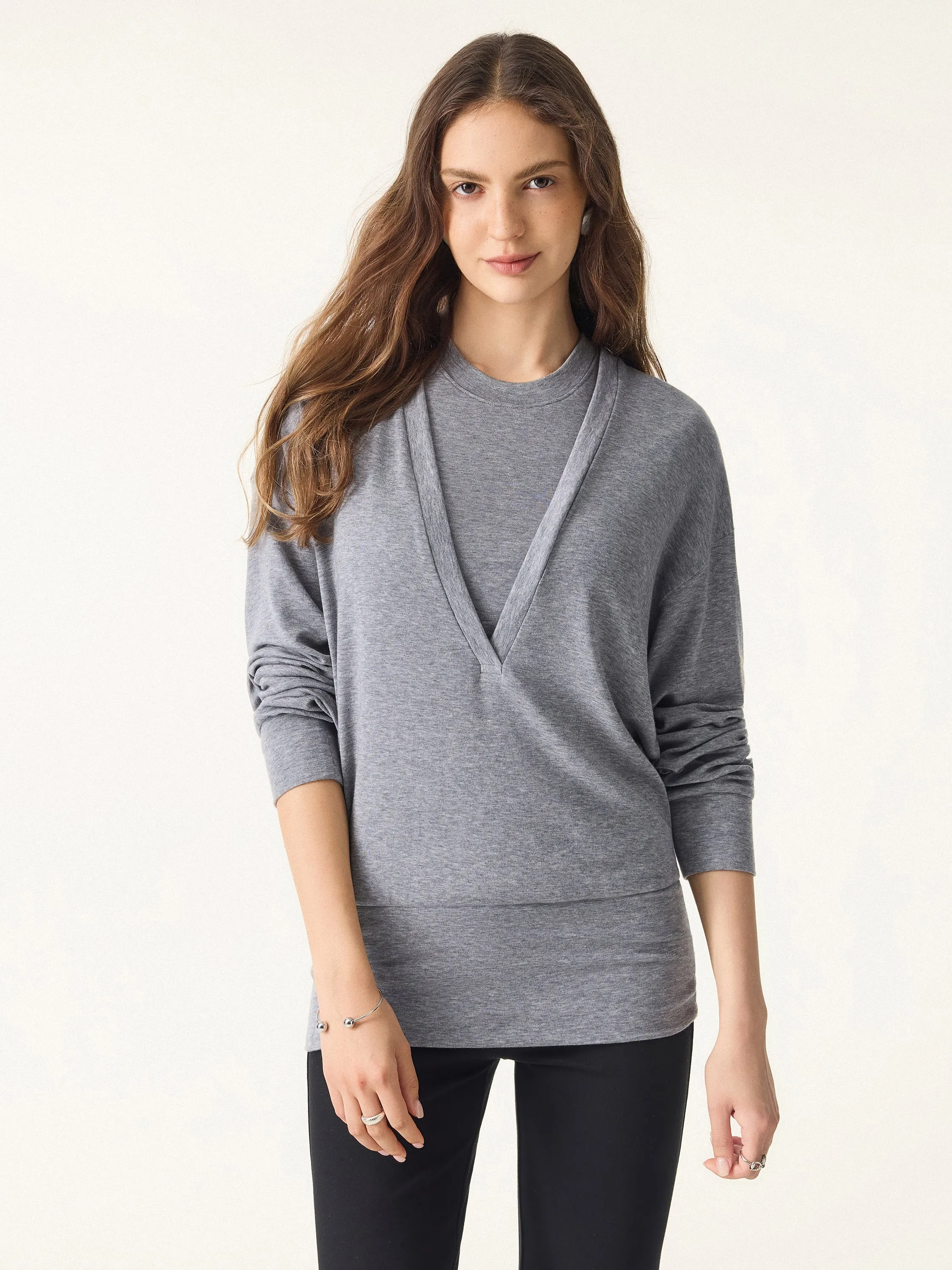 Lyocell Cashmere V-neck Drop Shoulder Top sold by ogl move product image thumbnail 2