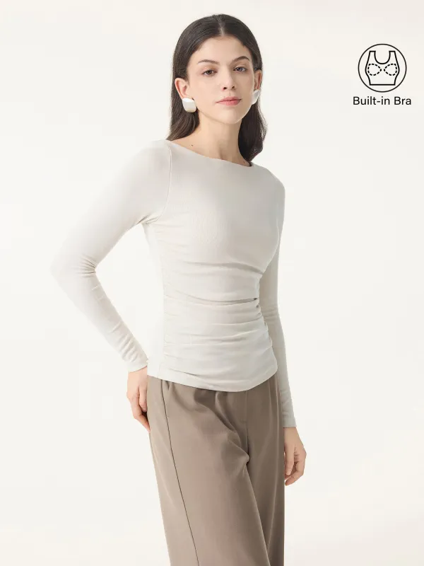 Light Warm Boatneck Ruched Brami Top sold by OGLmove