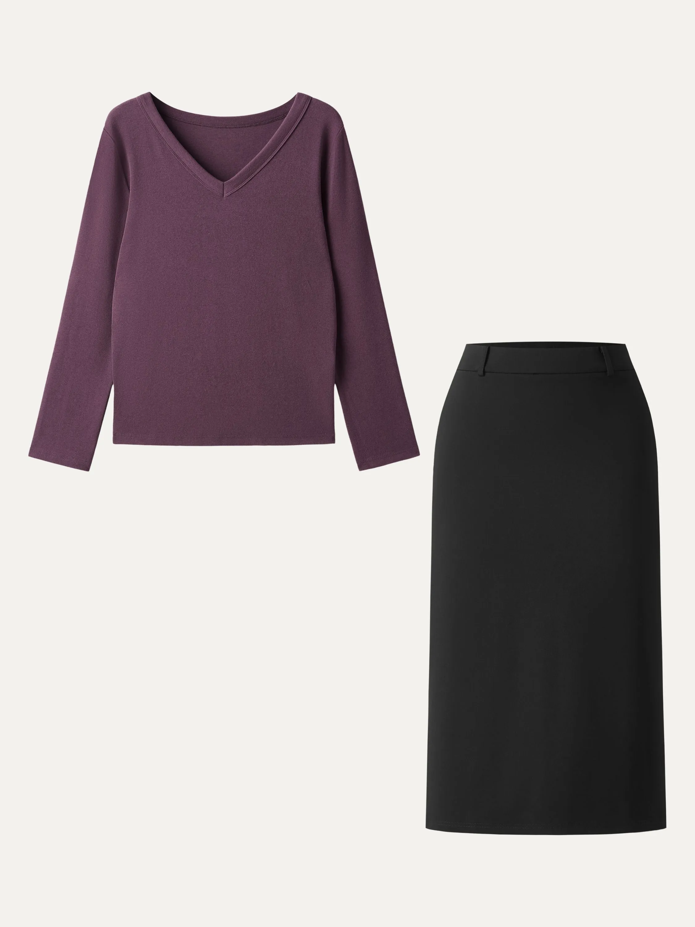 2Pcs Set V-neck Long Sleeve Top & A-line Midi Skirt with Zippered Pockets sold by ogl move product image thumbnail 5