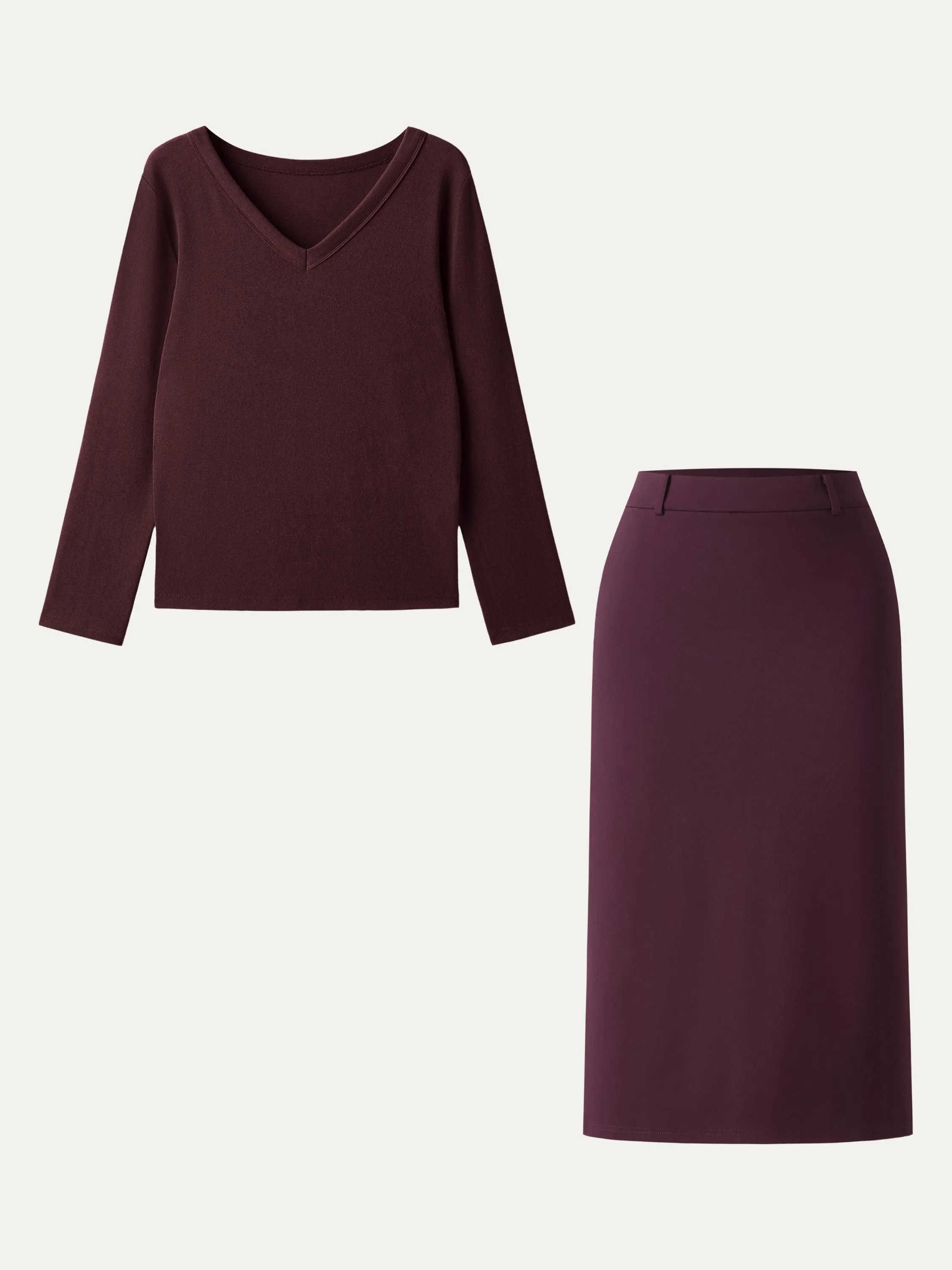 2Pcs Set V-neck Long Sleeve Top & A-line Midi Skirt with Zippered Pockets sold by ogl move product image thumbnail 4