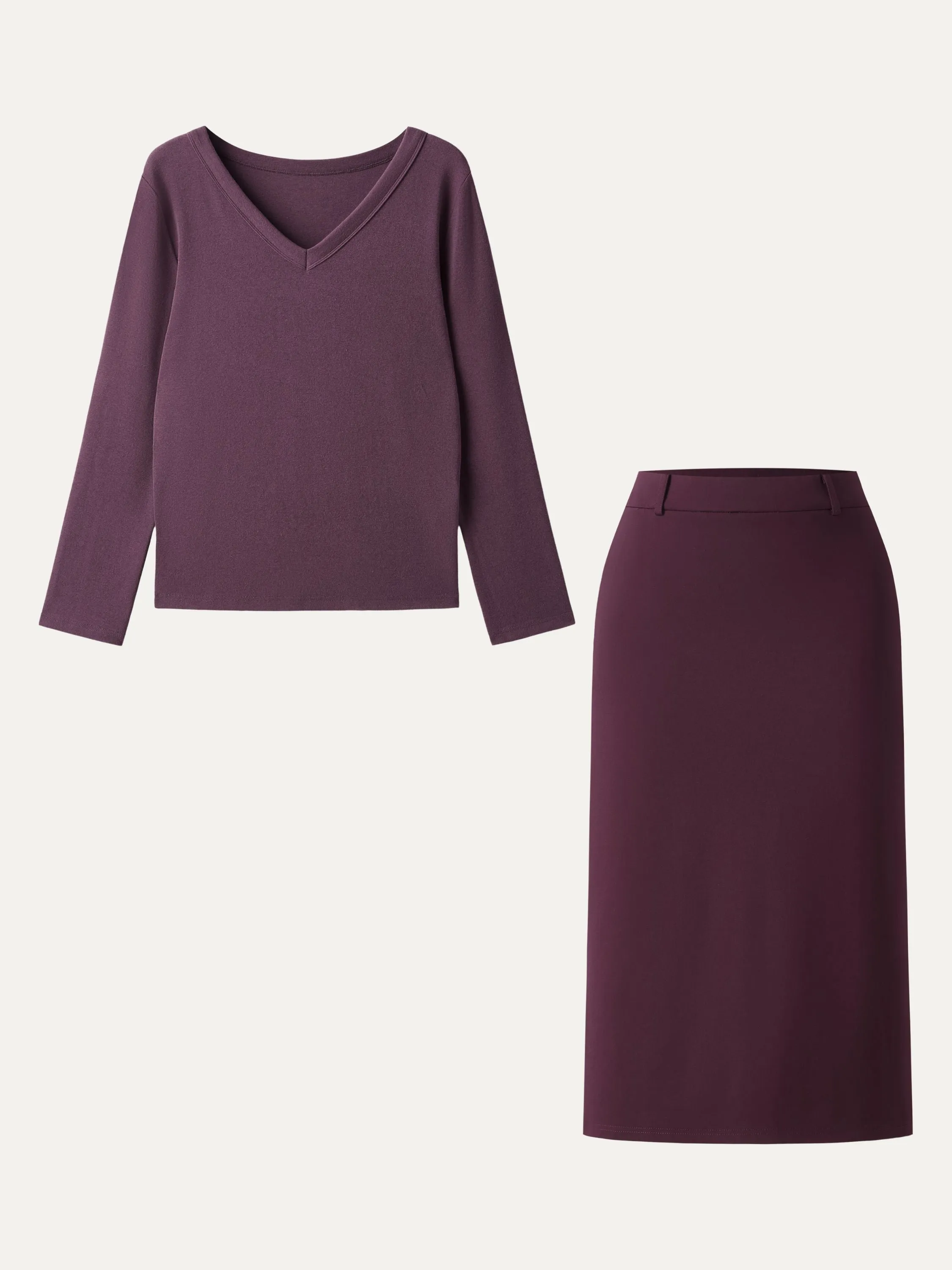 2Pcs Set V-neck Long Sleeve Top & A-line Midi Skirt with Zippered Pockets sold by ogl move product image thumbnail 3