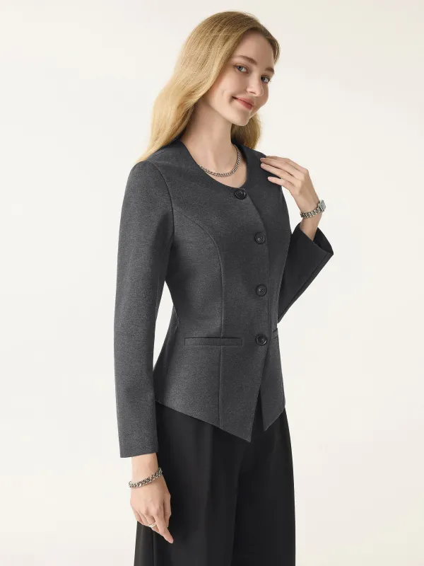 Stretch Ponte Button Front Blazer with Pockets made by OGLmove