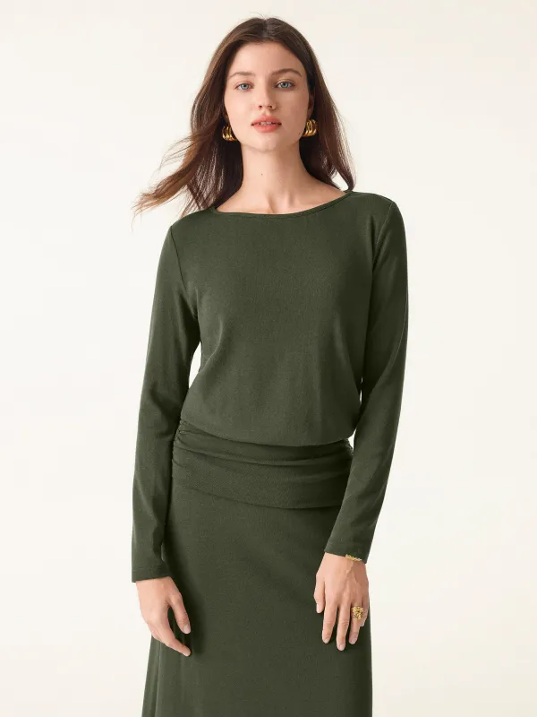 Light Warm Round Neck Side Ruched Top sold by ogl move