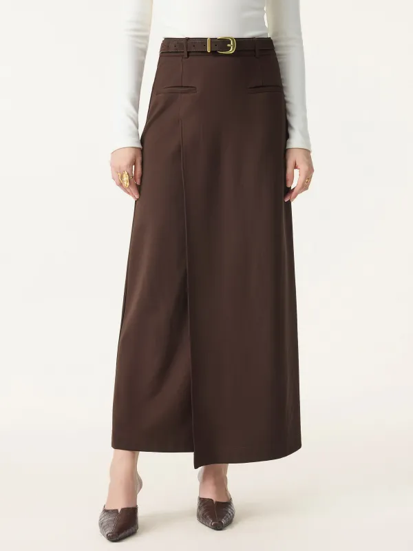 Stretch Ponte Mid Rise Pull-on A-line Midi Skirt sold by ogl move
